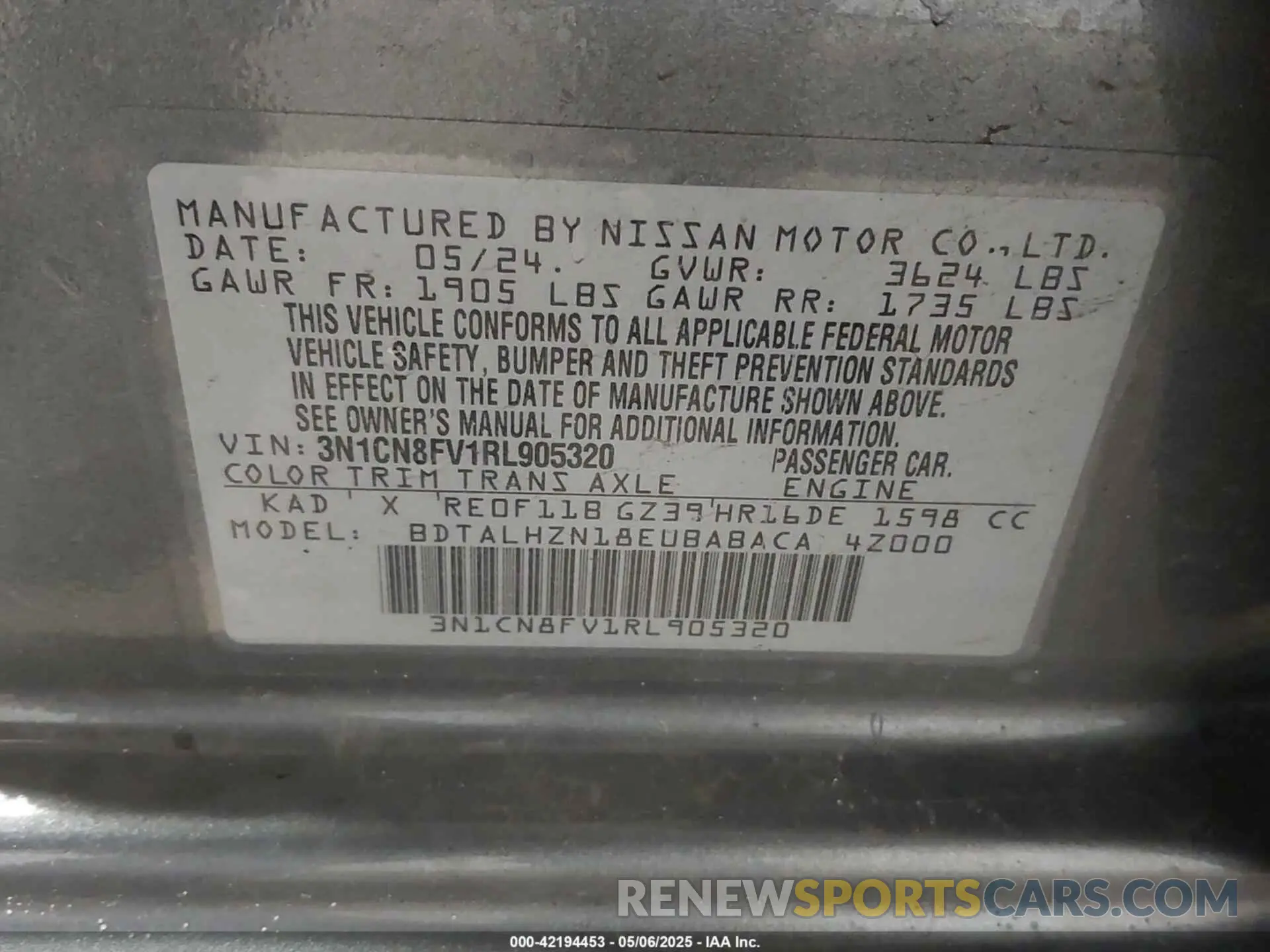 9 Photograph of a damaged car 3N1CN8FV1RL905320 NISSAN VERSA 2024