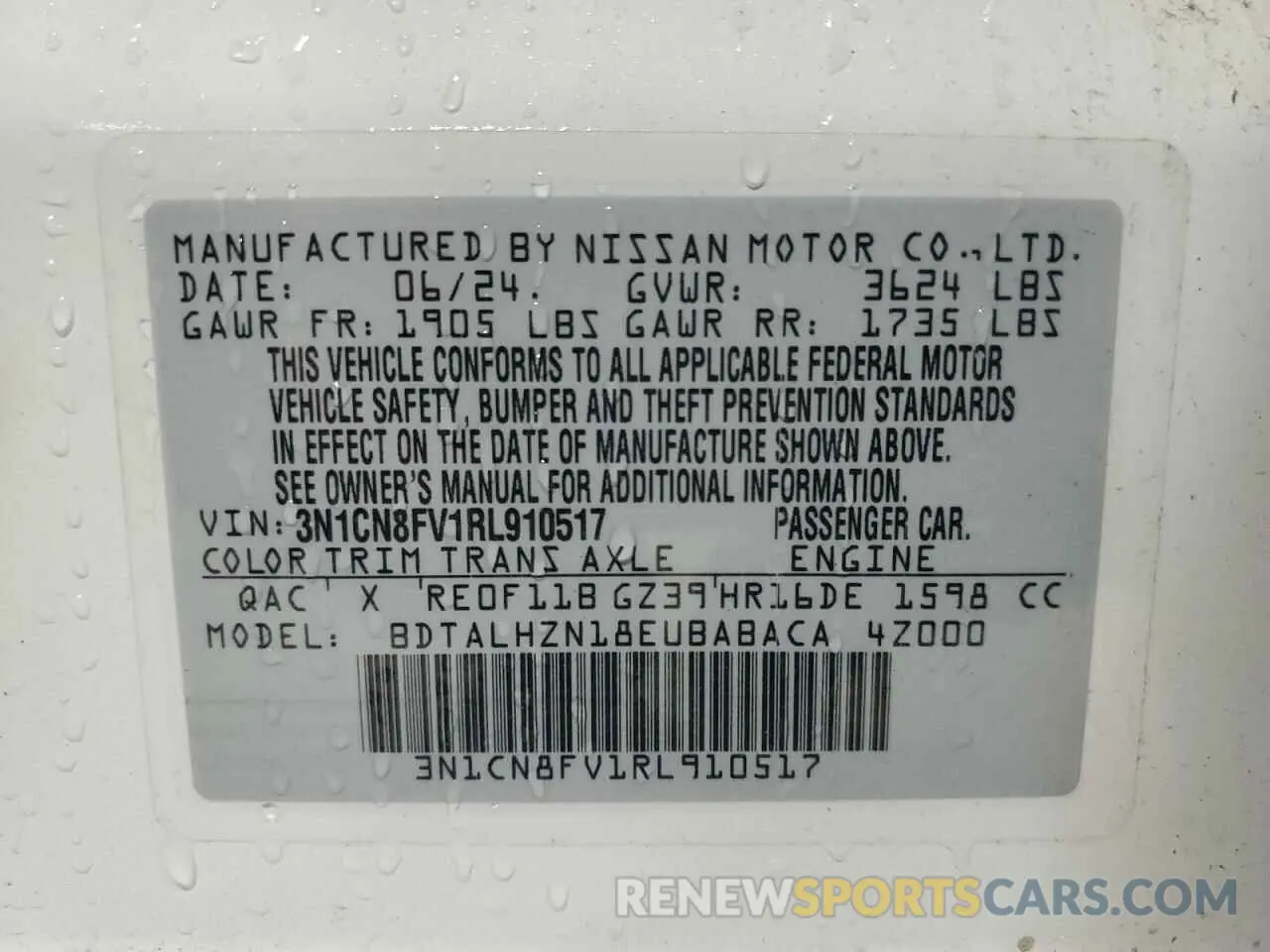 12 Photograph of a damaged car 3N1CN8FV1RL910517 NISSAN VERSA 2024