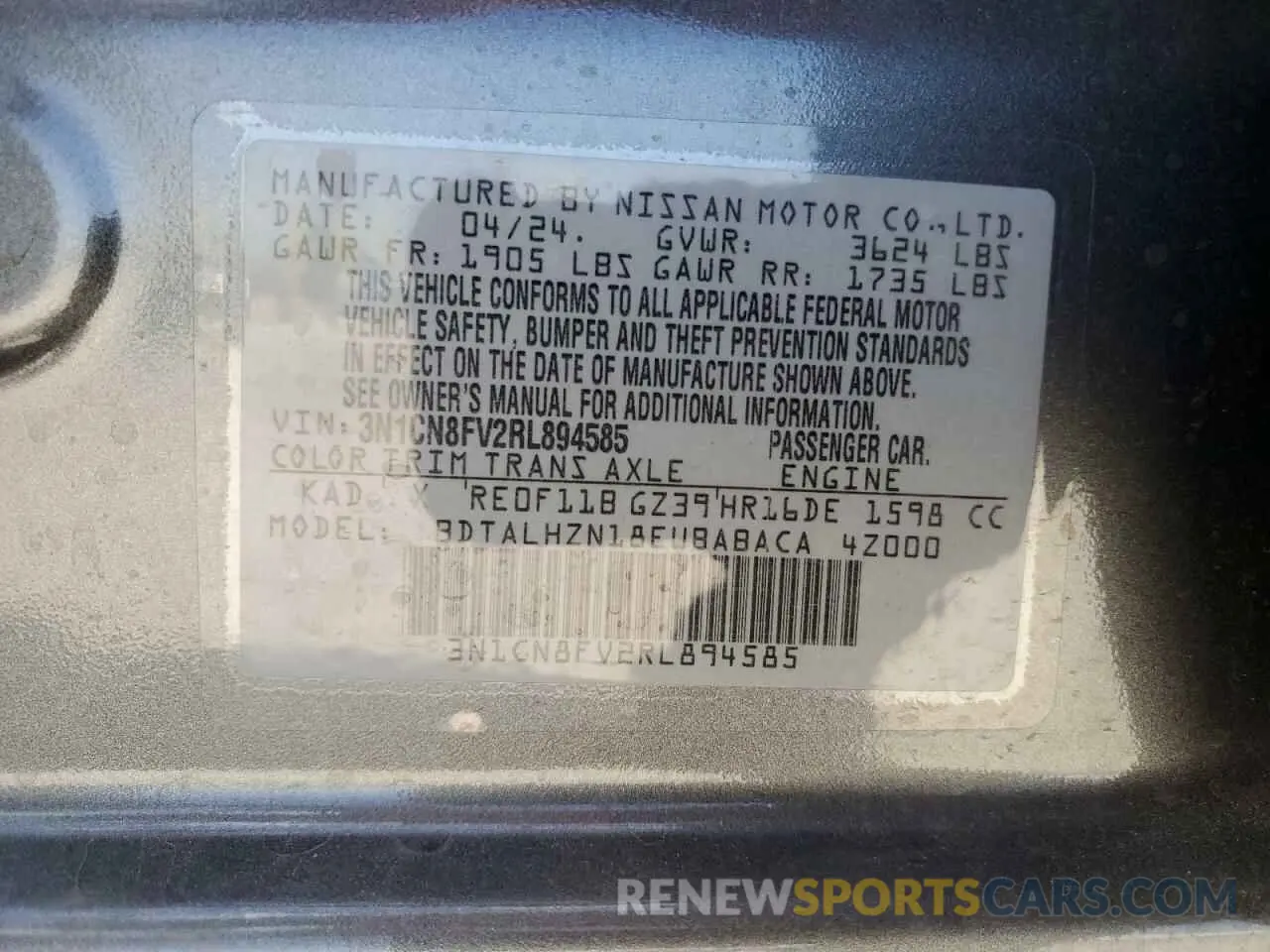 13 Photograph of a damaged car 3N1CN8FV2RL894585 NISSAN VERSA 2024