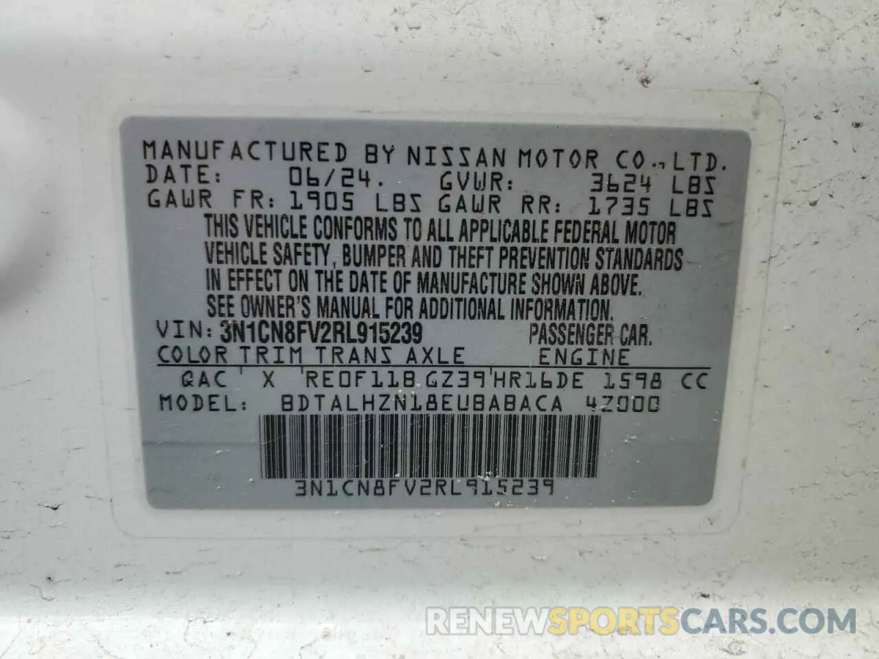 13 Photograph of a damaged car 3N1CN8FV2RL915239 NISSAN VERSA 2024