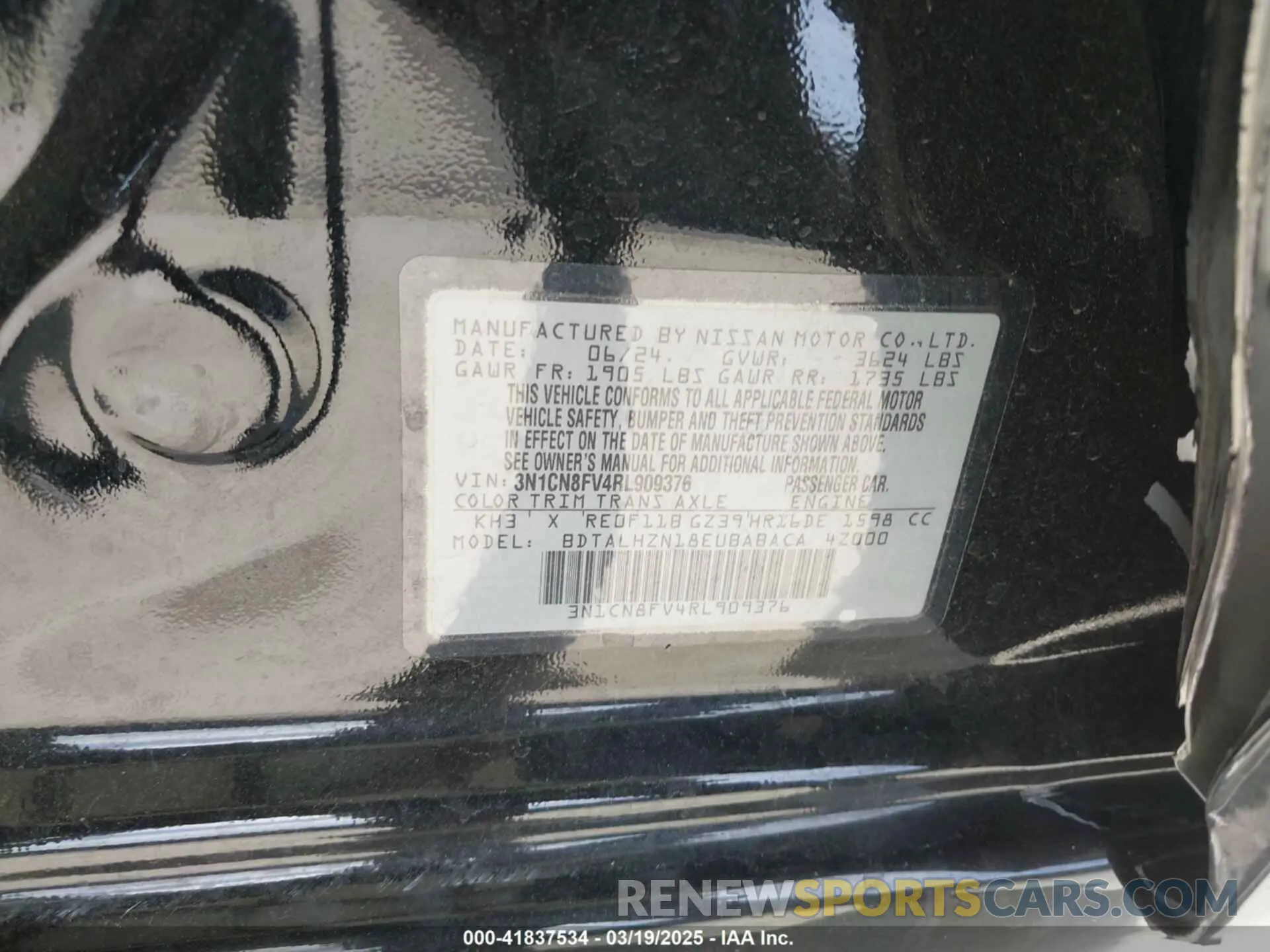 9 Photograph of a damaged car 3N1CN8FV4RL909376 NISSAN VERSA 2024