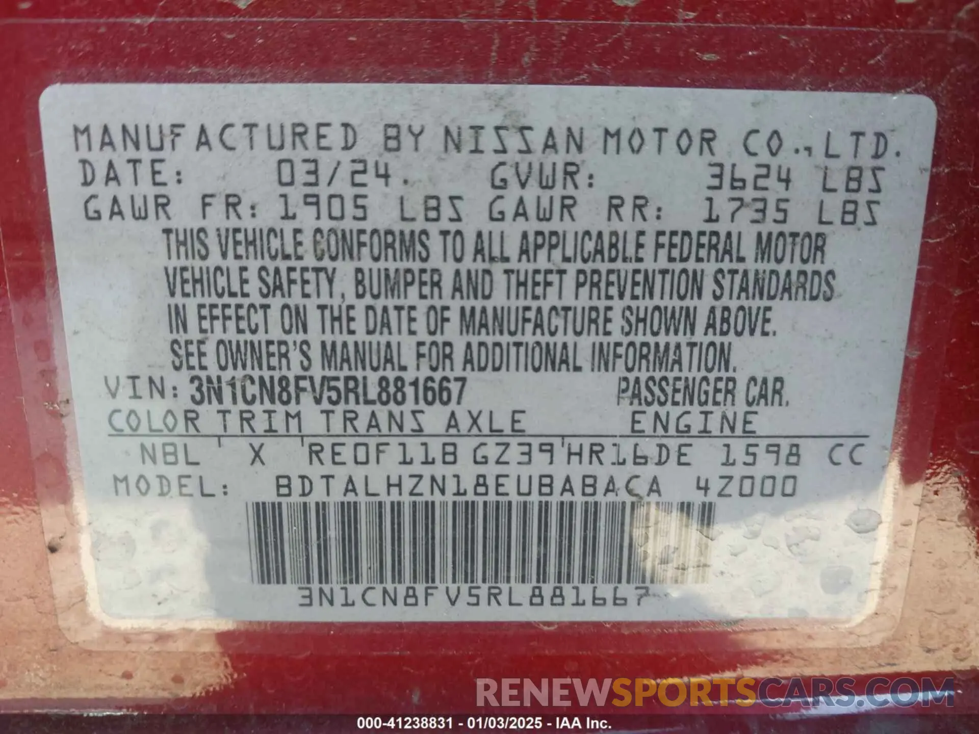 9 Photograph of a damaged car 3N1CN8FV5RL881667 NISSAN VERSA 2024