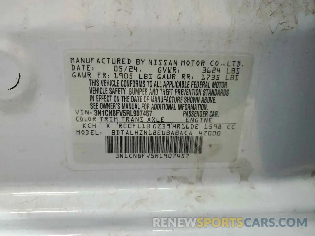 12 Photograph of a damaged car 3N1CN8FV5RL907457 NISSAN VERSA 2024