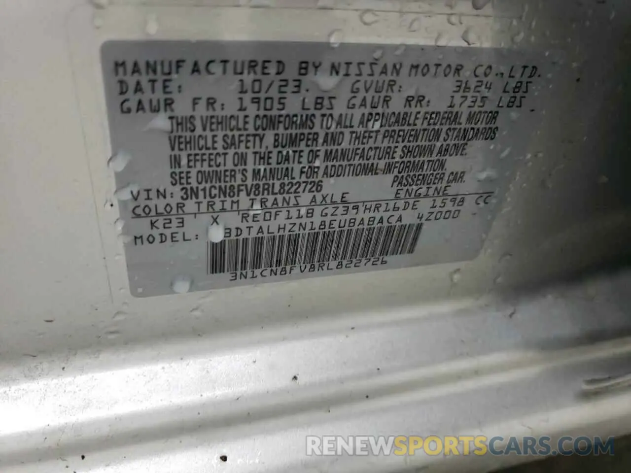 12 Photograph of a damaged car 3N1CN8FV8RL822726 NISSAN VERSA 2024