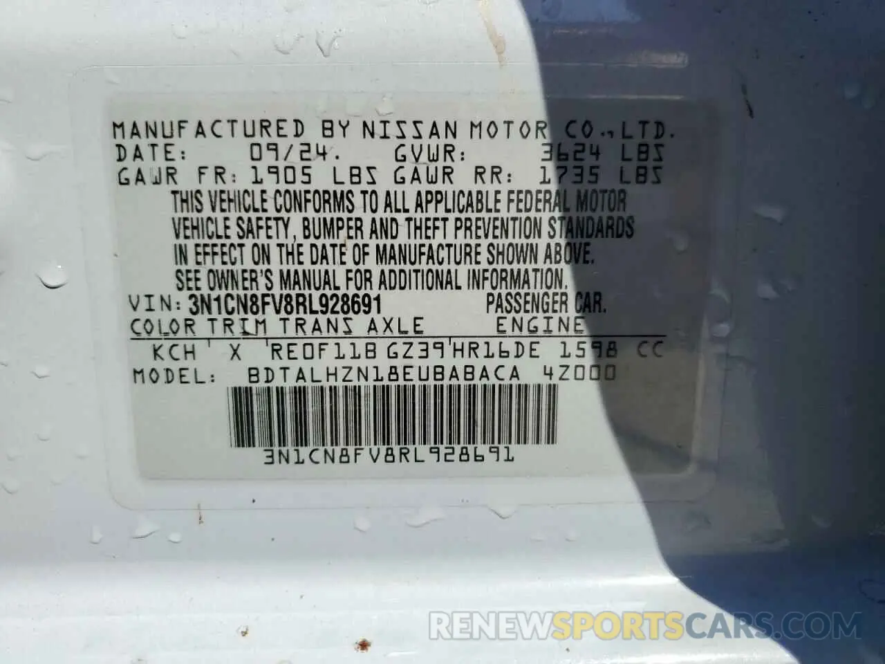 12 Photograph of a damaged car 3N1CN8FV8RL928691 NISSAN VERSA 2024
