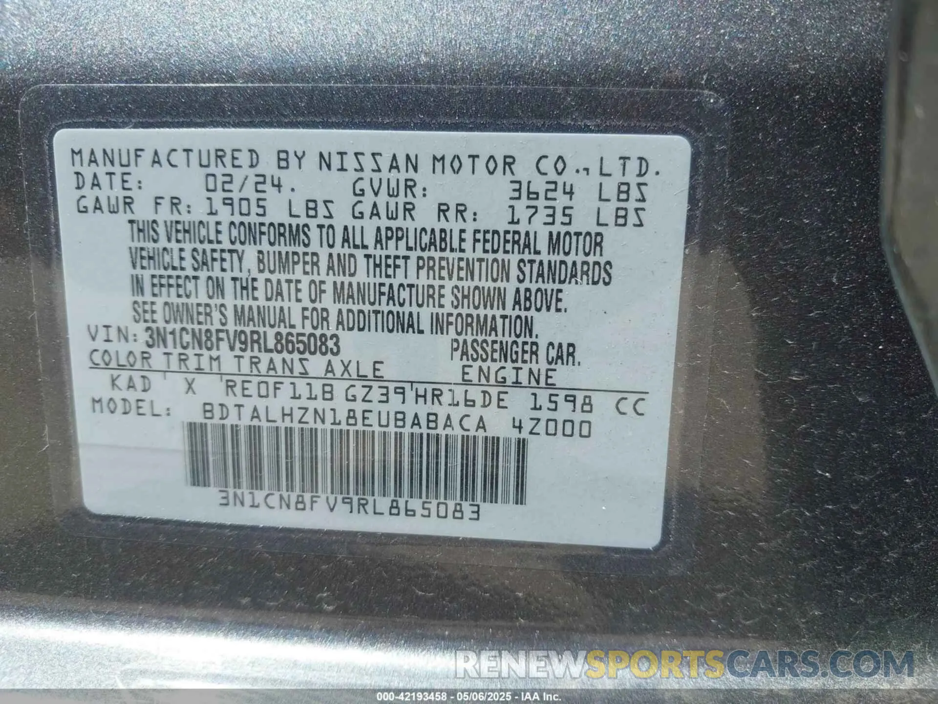 9 Photograph of a damaged car 3N1CN8FV9RL865083 NISSAN VERSA 2024