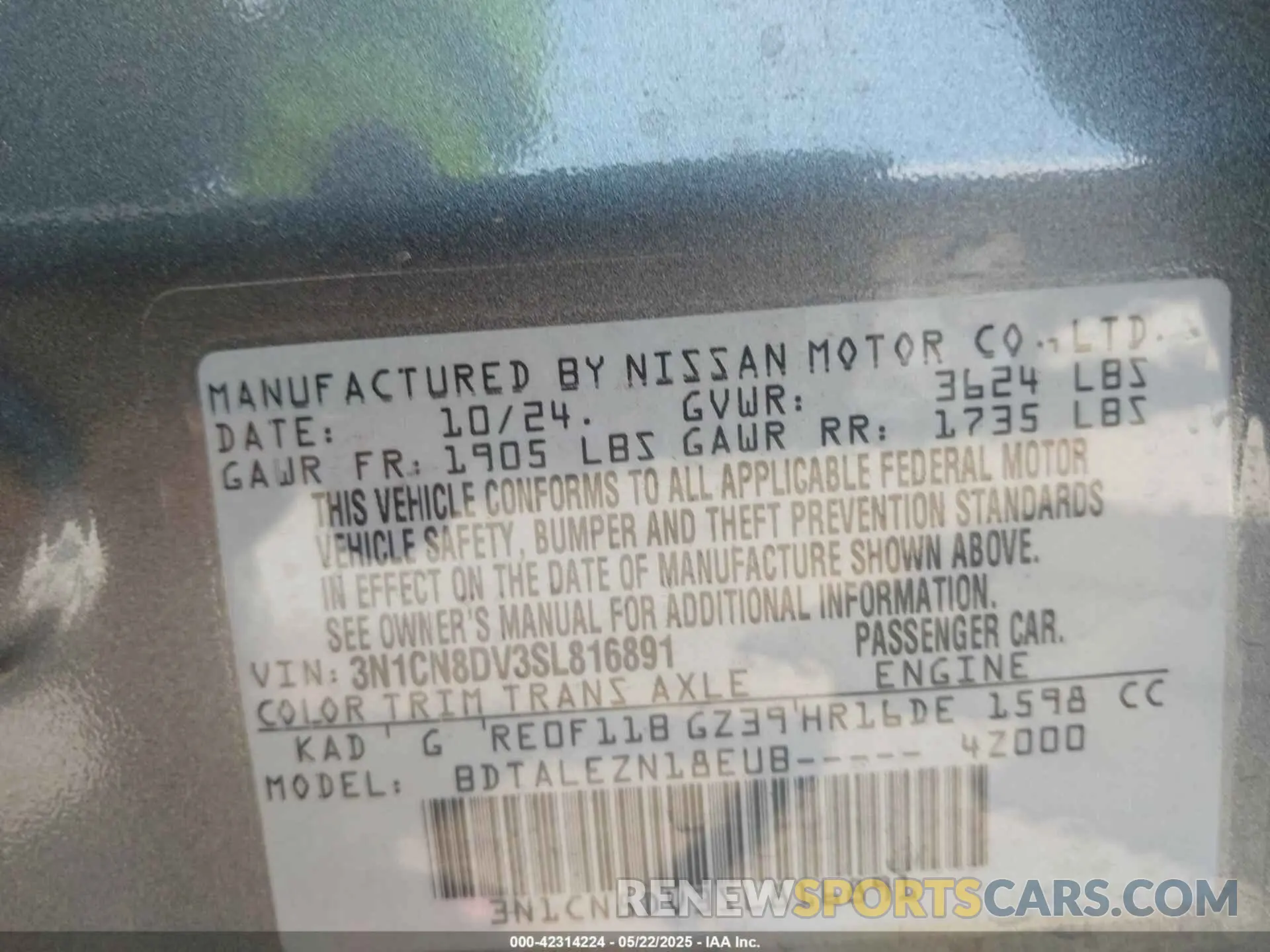 9 Photograph of a damaged car 3N1CN8DV3SL816891 NISSAN VERSA 2025