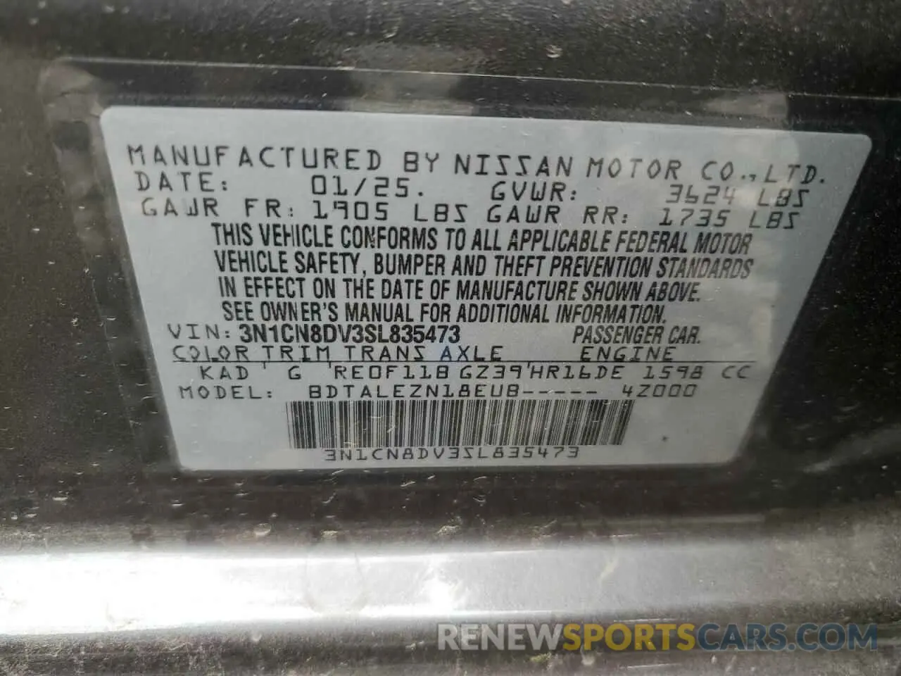 12 Photograph of a damaged car 3N1CN8DV3SL835473 NISSAN VERSA 2025