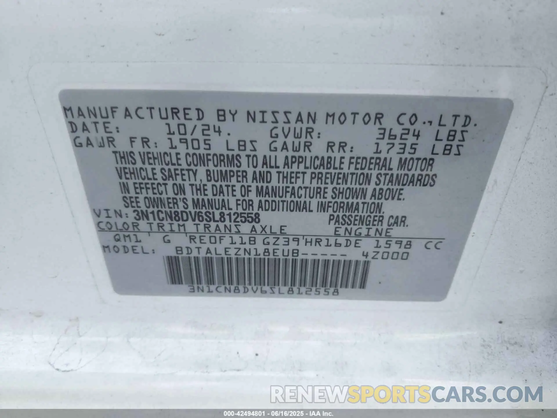 9 Photograph of a damaged car 3N1CN8DV6SL812558 NISSAN VERSA 2025