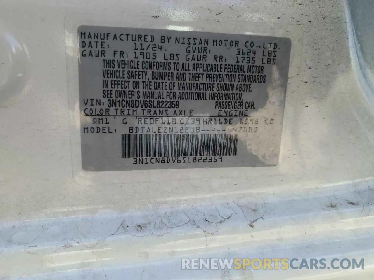12 Photograph of a damaged car 3N1CN8DV6SL822359 NISSAN VERSA 2025