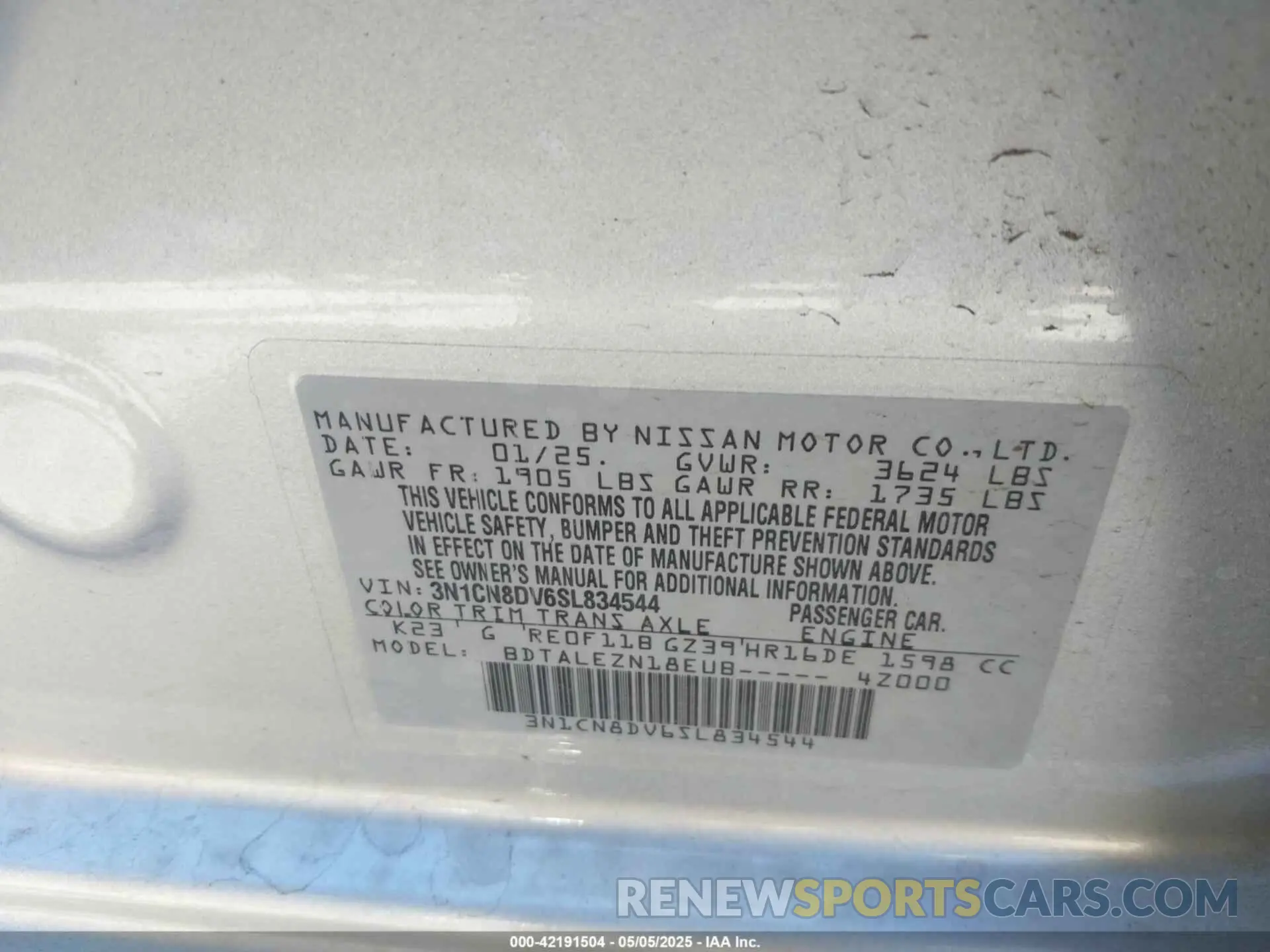 9 Photograph of a damaged car 3N1CN8DV6SL834544 NISSAN VERSA 2025