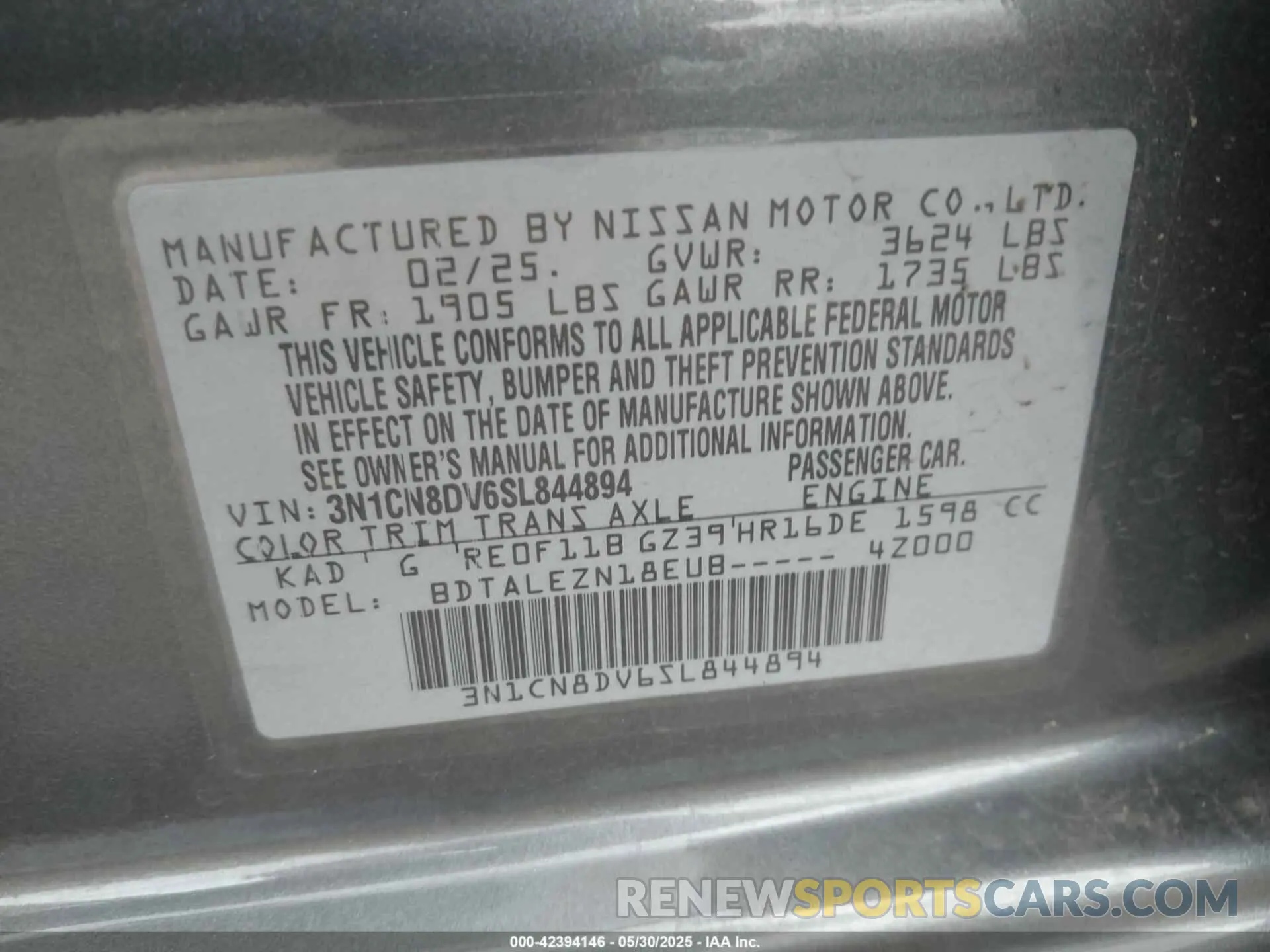 9 Photograph of a damaged car 3N1CN8DV6SL844894 NISSAN VERSA 2025
