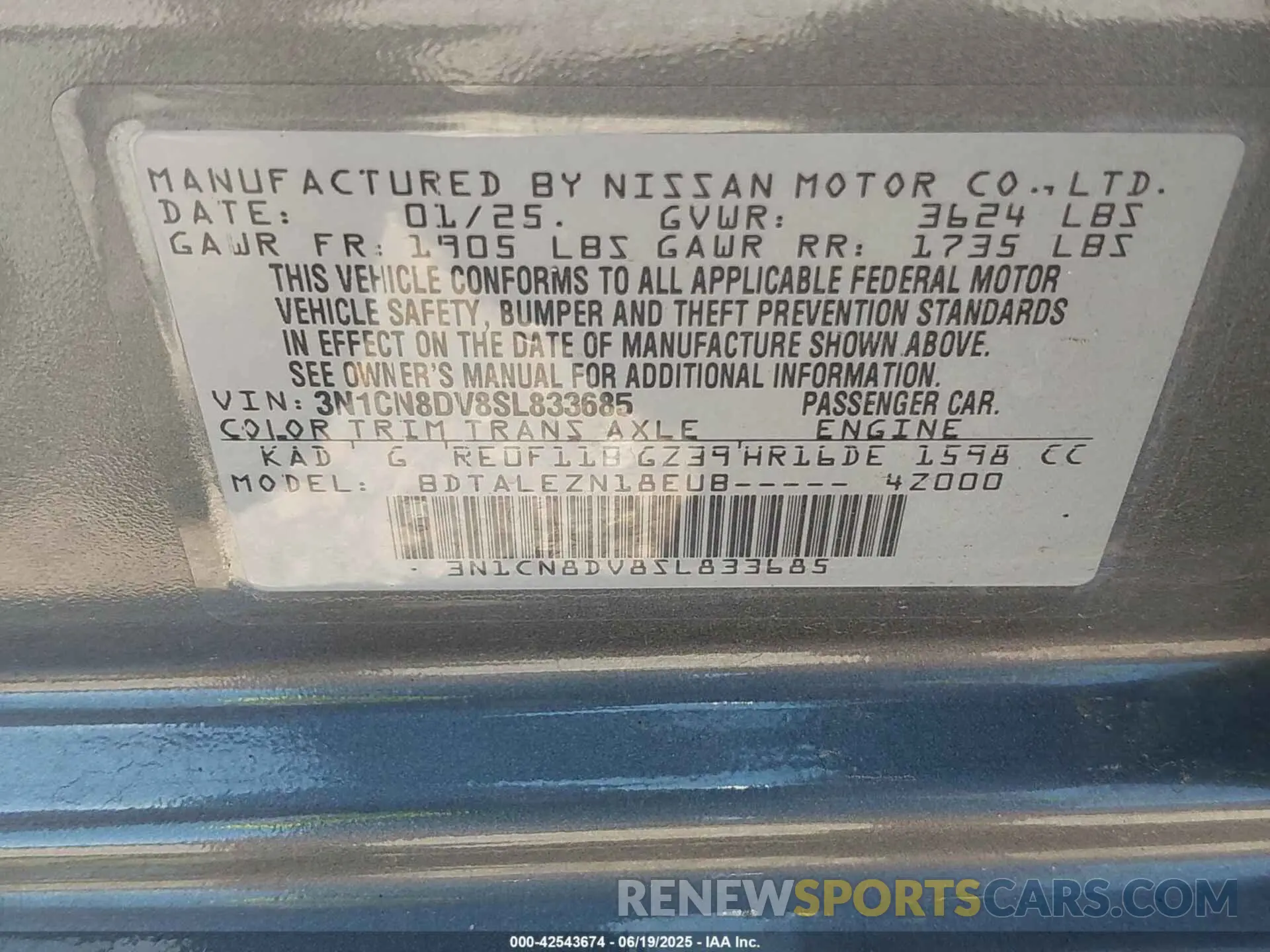 9 Photograph of a damaged car 3N1CN8DV8SL833685 NISSAN VERSA 2025