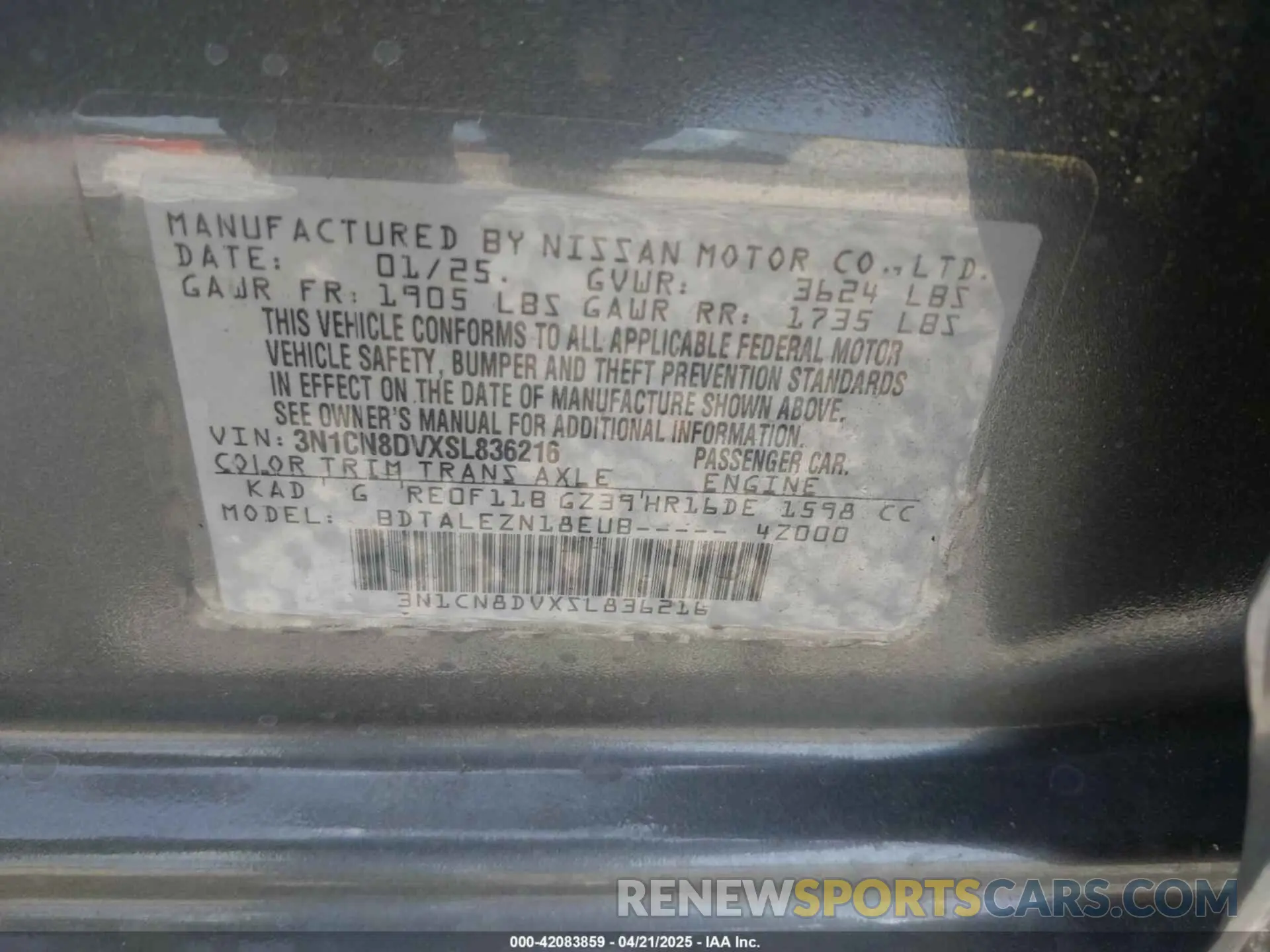 9 Photograph of a damaged car 3N1CN8DVXSL836216 NISSAN VERSA 2025