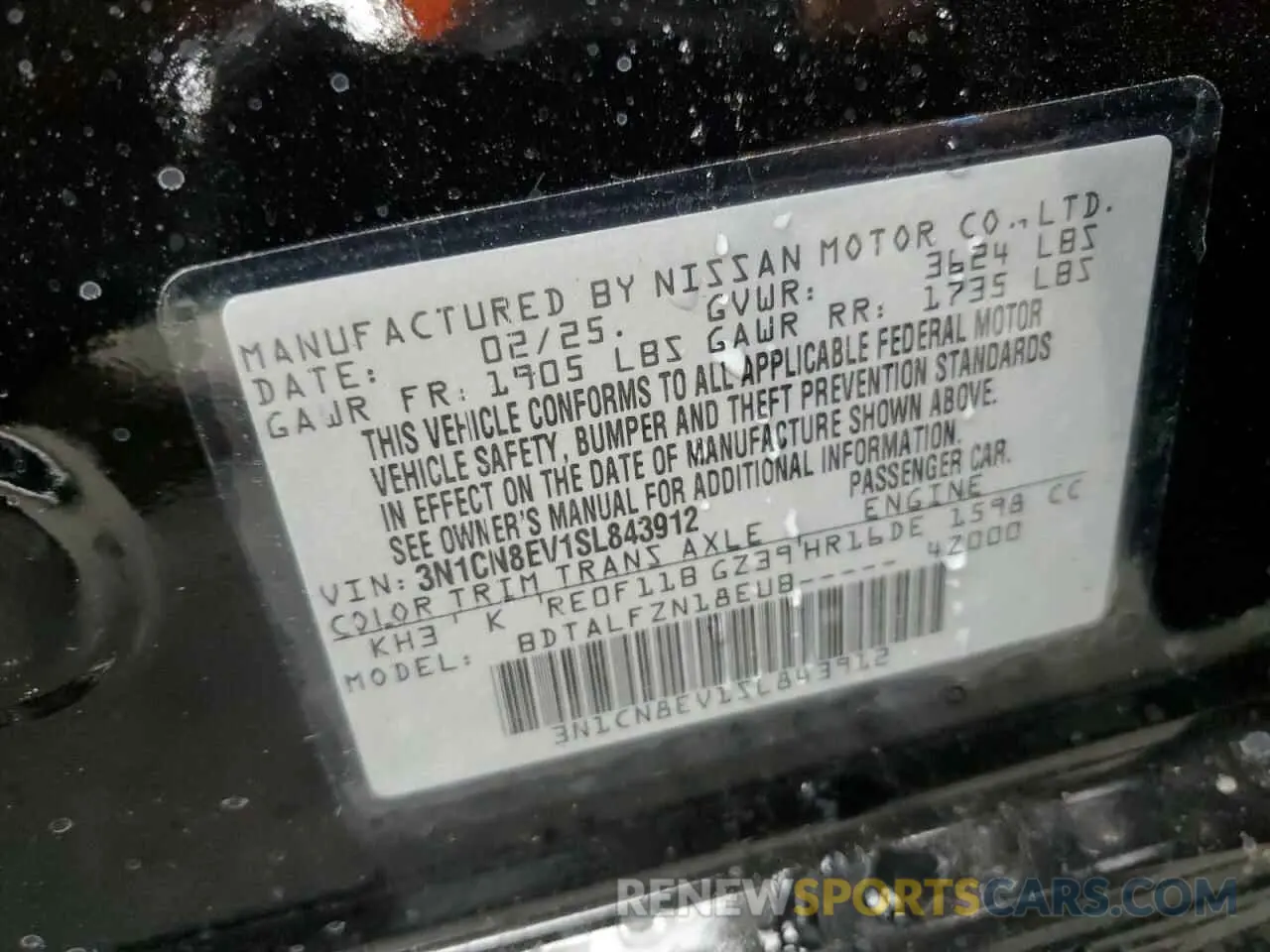 12 Photograph of a damaged car 3N1CN8EV1SL843912 NISSAN VERSA 2025