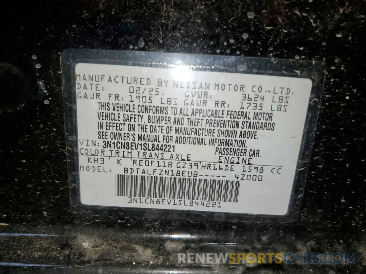12 Photograph of a damaged car 3N1CN8EV1SL844221 NISSAN VERSA 2025