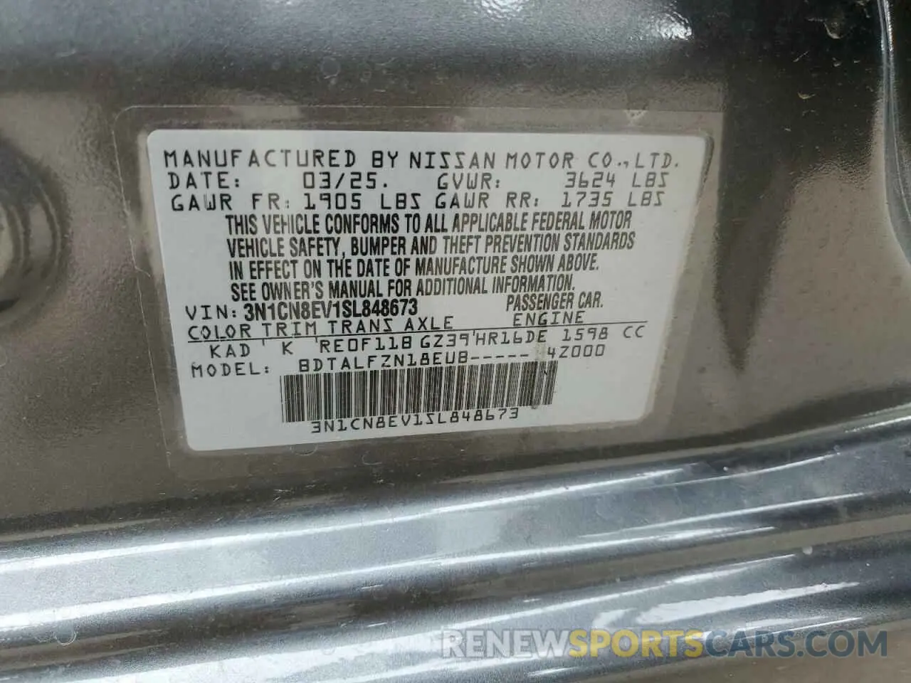 12 Photograph of a damaged car 3N1CN8EV1SL848673 NISSAN VERSA 2025