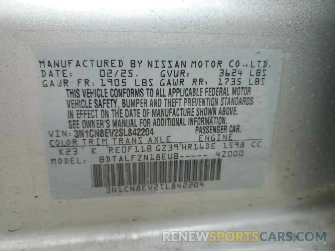 12 Photograph of a damaged car 3N1CN8EV2SL842204 NISSAN VERSA 2025