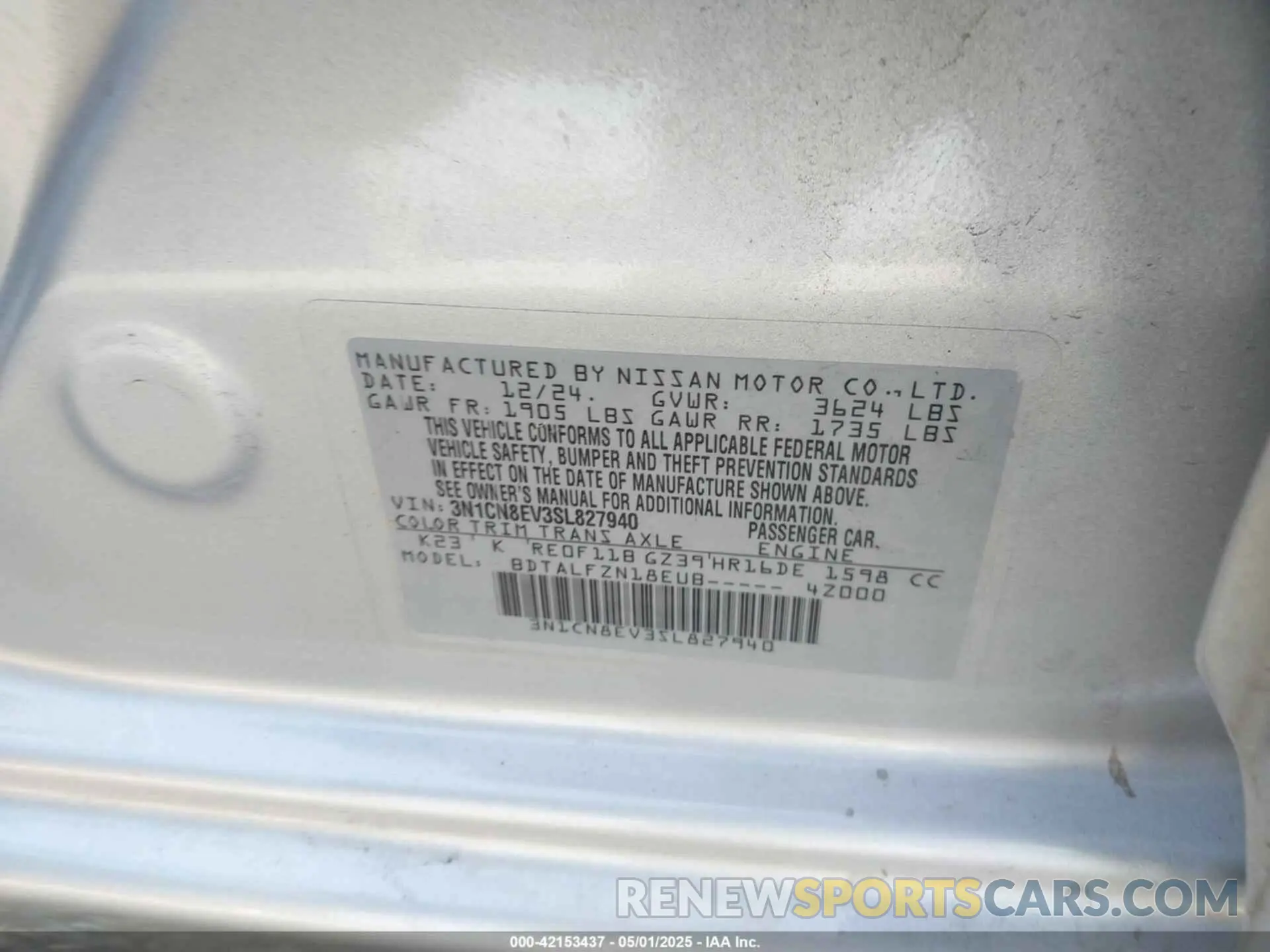 9 Photograph of a damaged car 3N1CN8EV3SL827940 NISSAN VERSA 2025