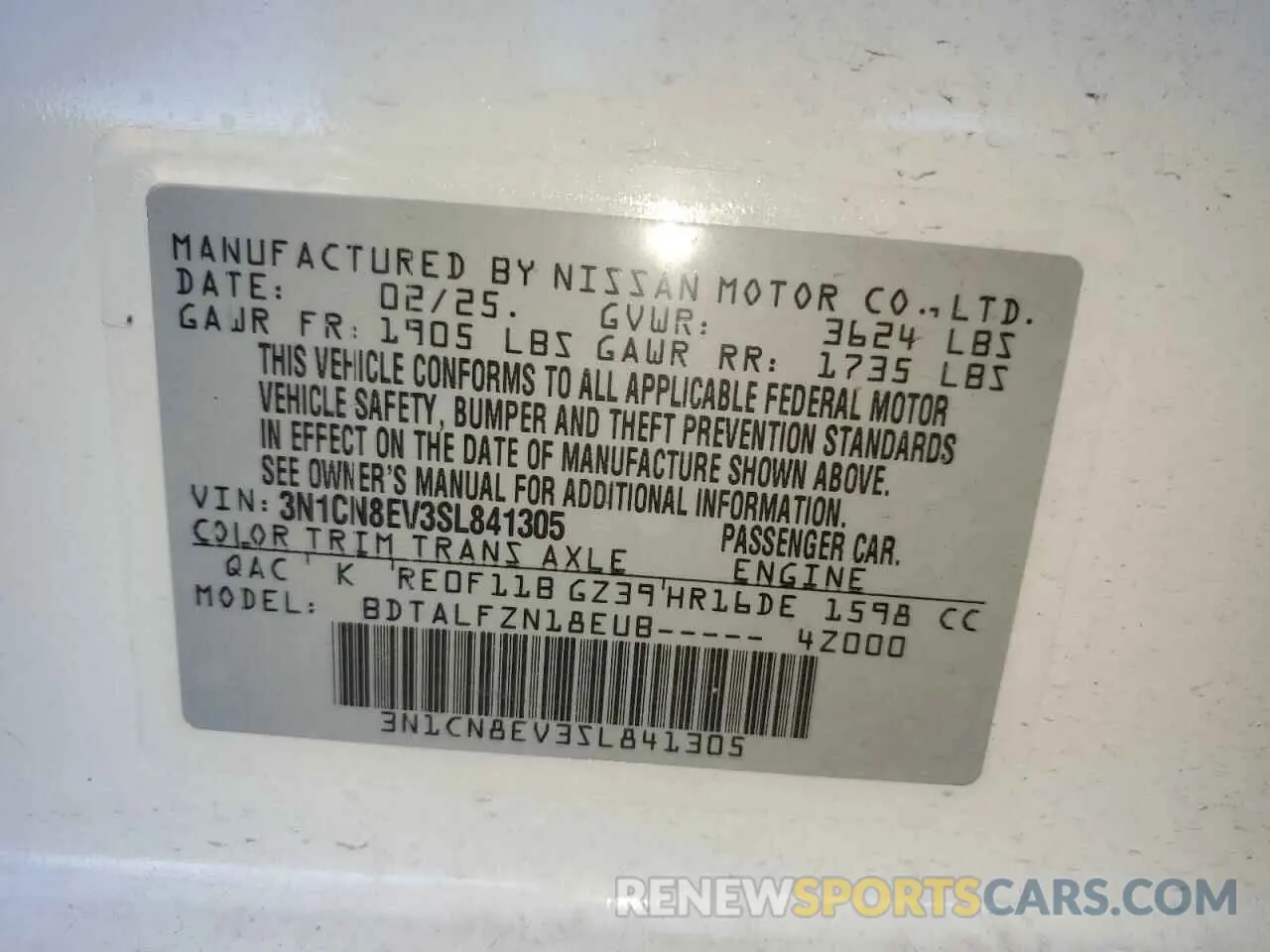 12 Photograph of a damaged car 3N1CN8EV3SL841305 NISSAN VERSA 2025