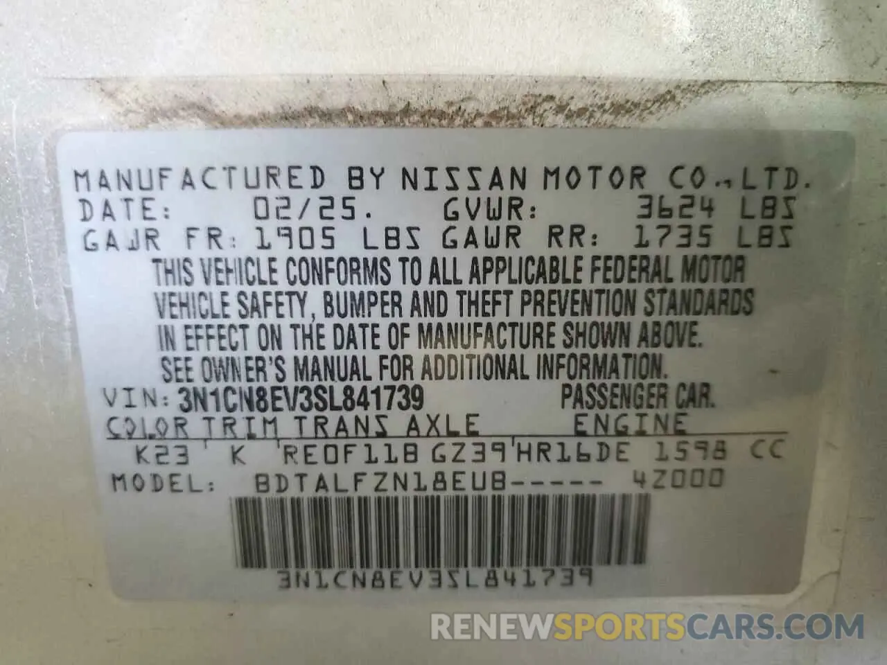 12 Photograph of a damaged car 3N1CN8EV3SL841739 NISSAN VERSA 2025