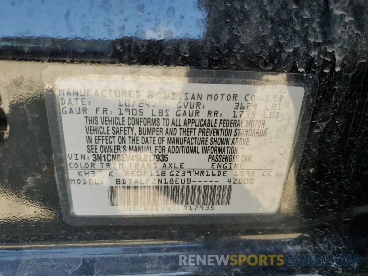 12 Photograph of a damaged car 3N1CN8EV4SL817935 NISSAN VERSA 2025