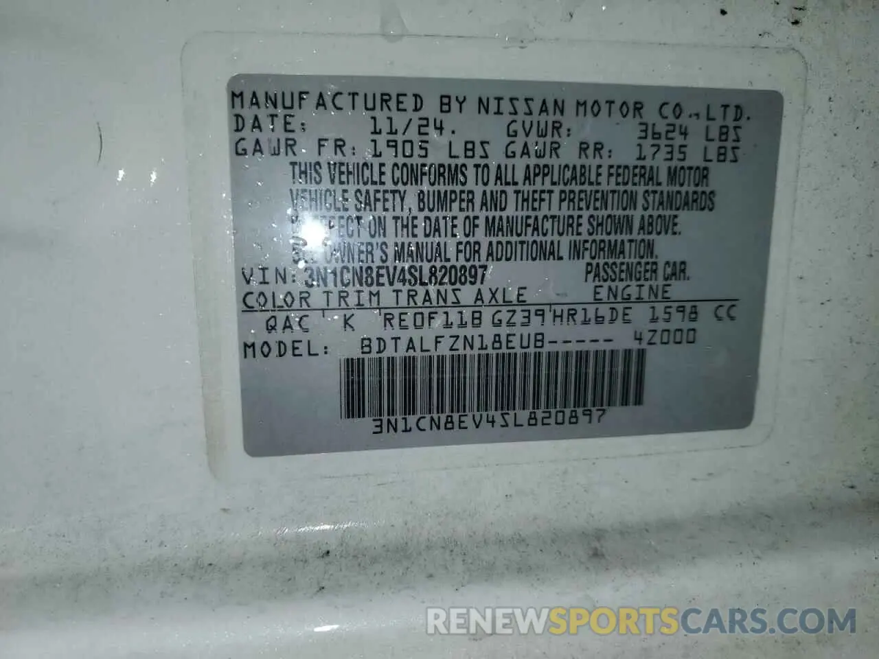 12 Photograph of a damaged car 3N1CN8EV4SL820897 NISSAN VERSA 2025