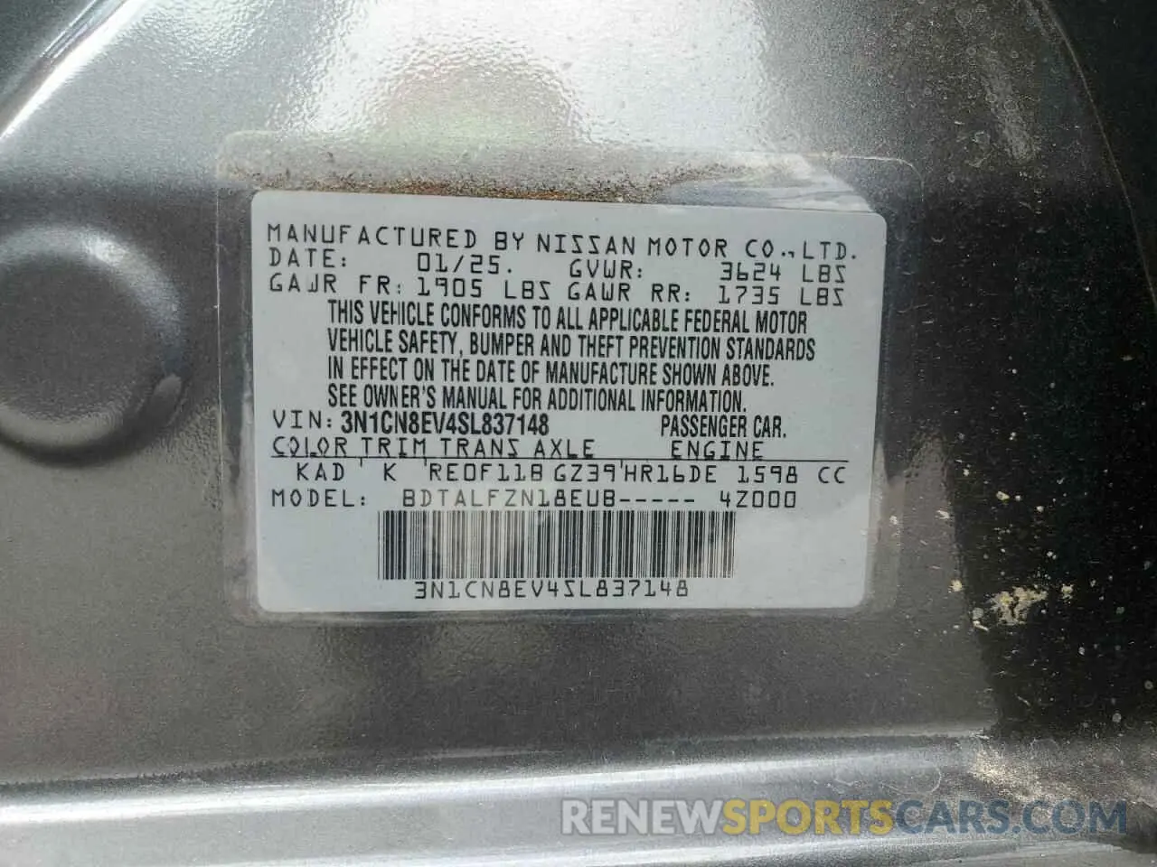 12 Photograph of a damaged car 3N1CN8EV4SL837148 NISSAN VERSA 2025