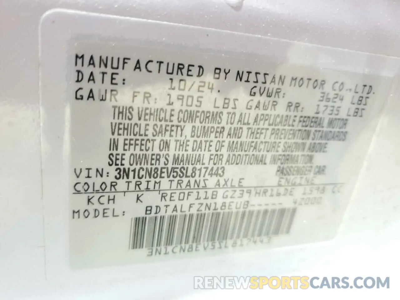 13 Photograph of a damaged car 3N1CN8EV5SL817443 NISSAN VERSA 2025