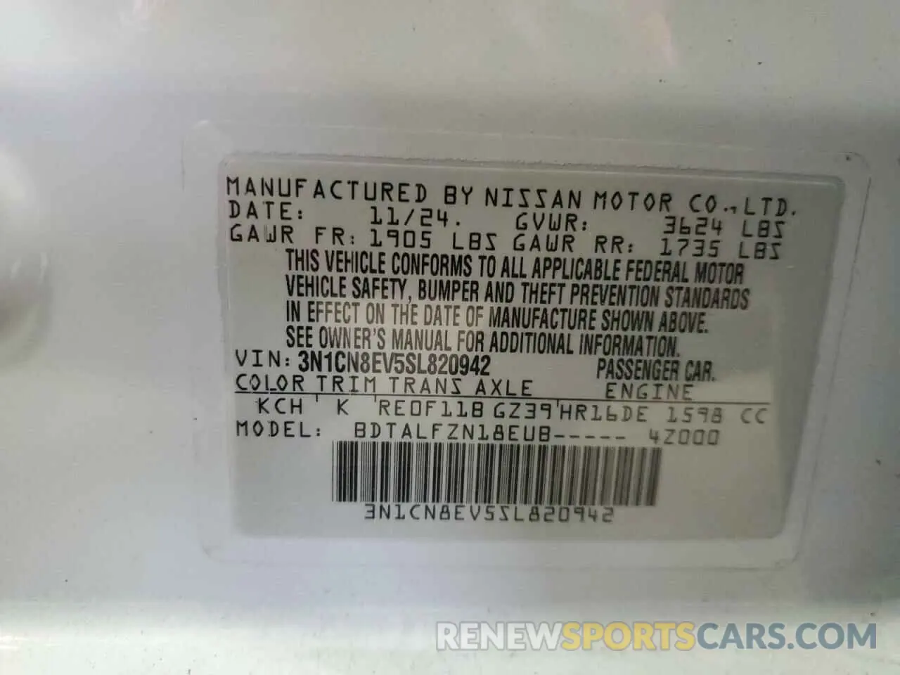 12 Photograph of a damaged car 3N1CN8EV5SL820942 NISSAN VERSA 2025