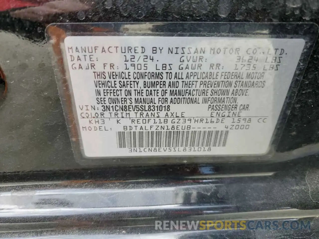 12 Photograph of a damaged car 3N1CN8EV5SL831018 NISSAN VERSA 2025