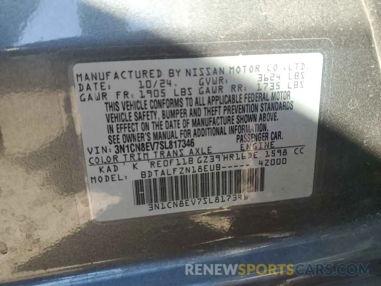 12 Photograph of a damaged car 3N1CN8EV7SL817346 NISSAN VERSA 2025