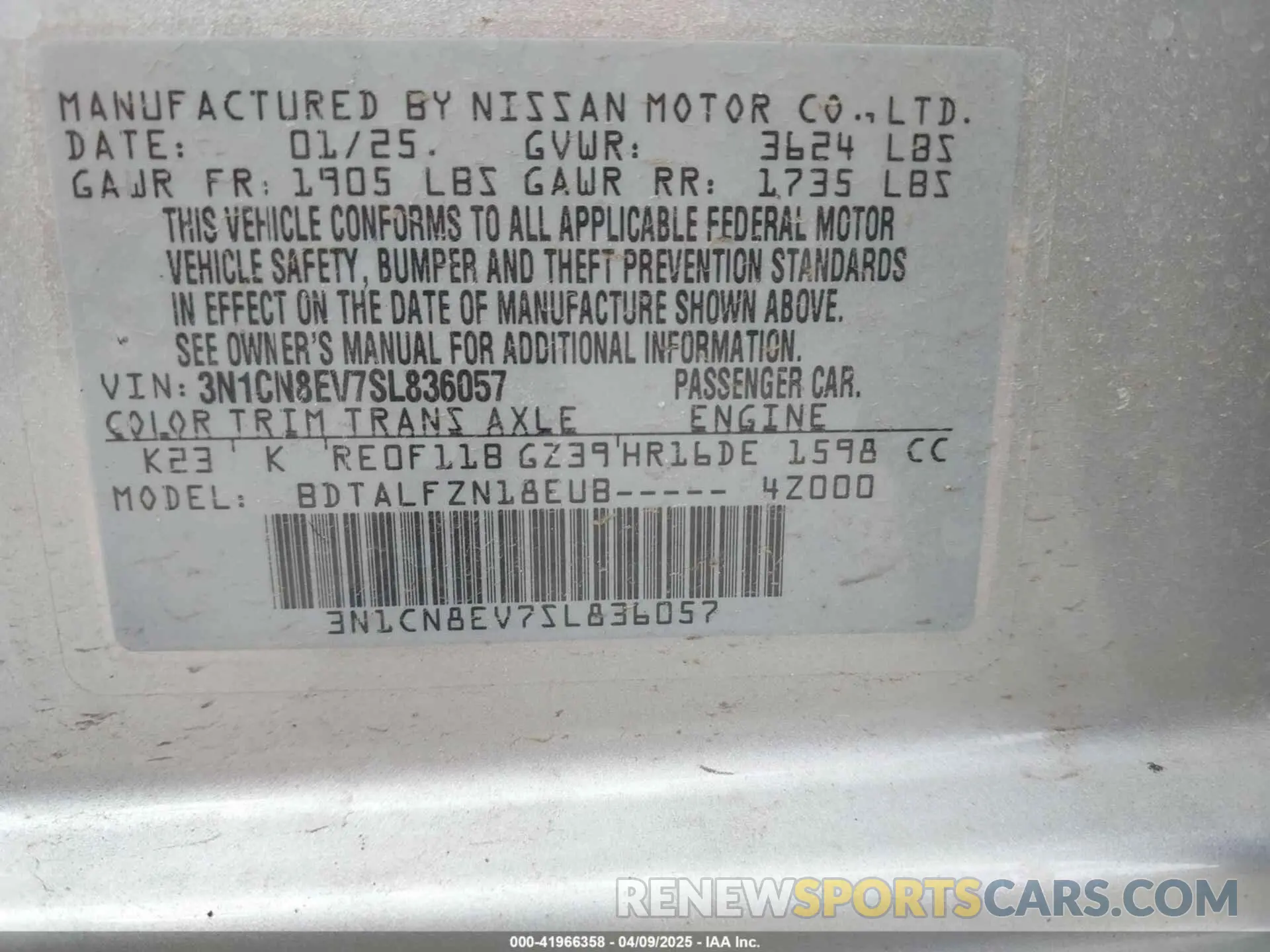 9 Photograph of a damaged car 3N1CN8EV7SL836057 NISSAN VERSA 2025