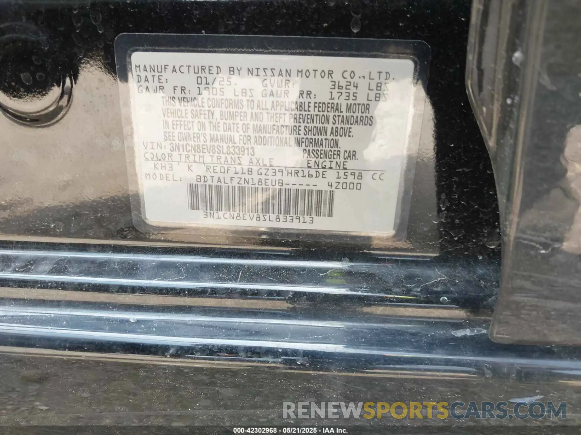 9 Photograph of a damaged car 3N1CN8EV8SL833913 NISSAN VERSA 2025
