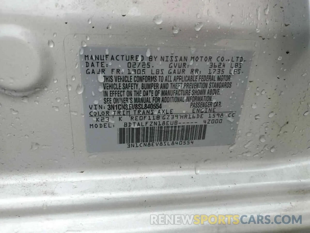 13 Photograph of a damaged car 3N1CN8EV8SL840554 NISSAN VERSA 2025