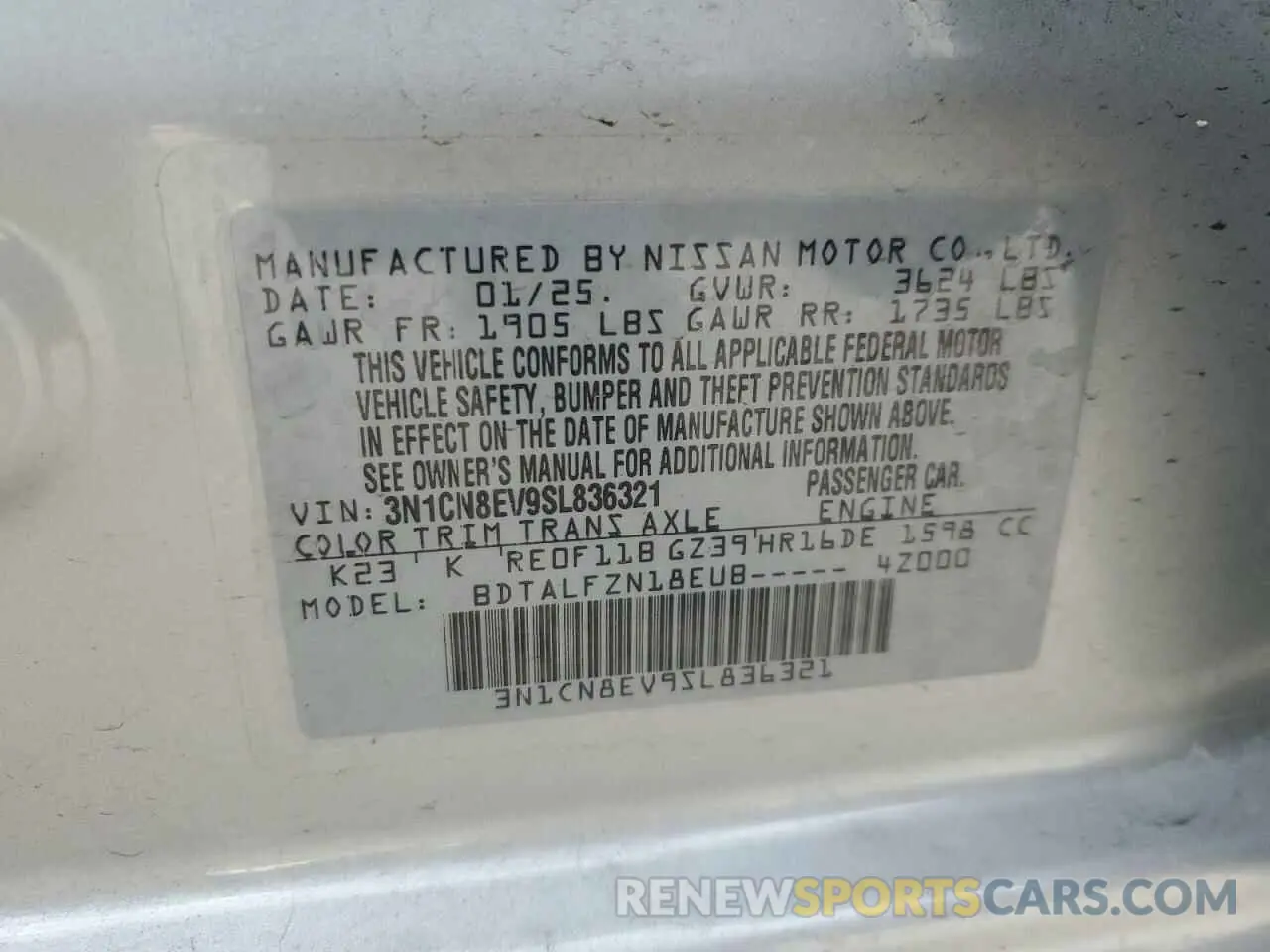 12 Photograph of a damaged car 3N1CN8EV9SL836321 NISSAN VERSA 2025