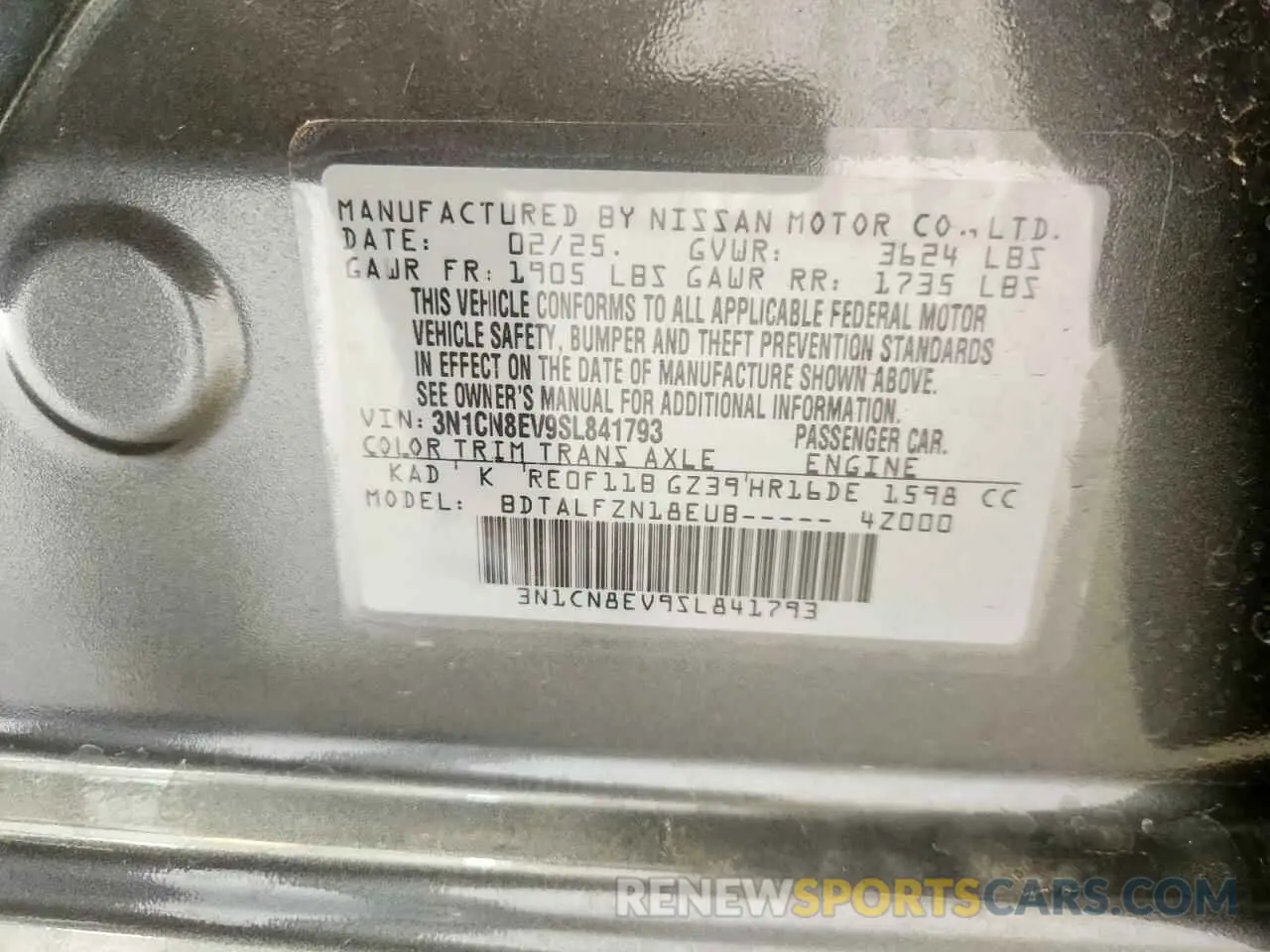 12 Photograph of a damaged car 3N1CN8EV9SL841793 NISSAN VERSA 2025