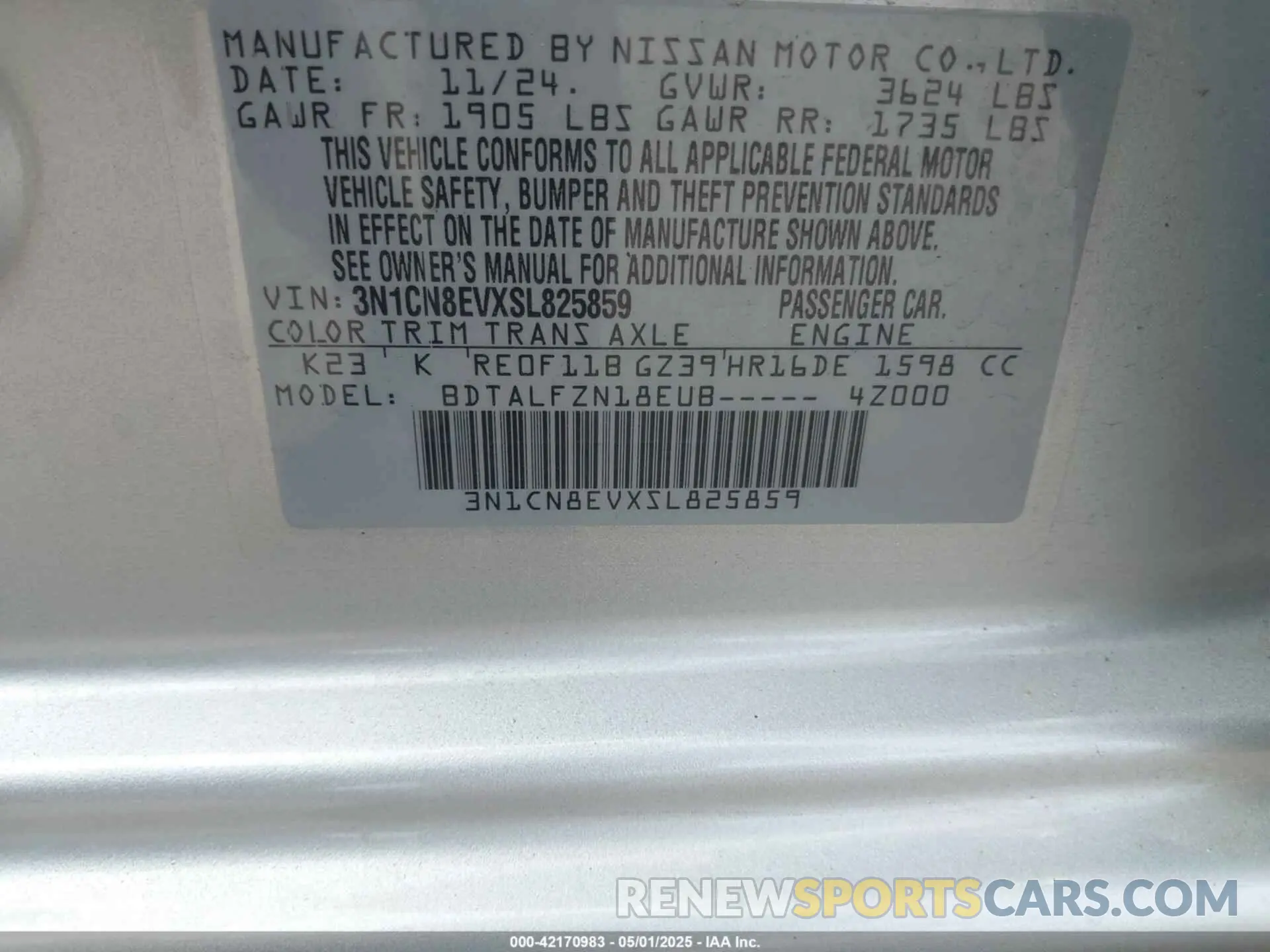 9 Photograph of a damaged car 3N1CN8EVXSL825859 NISSAN VERSA 2025