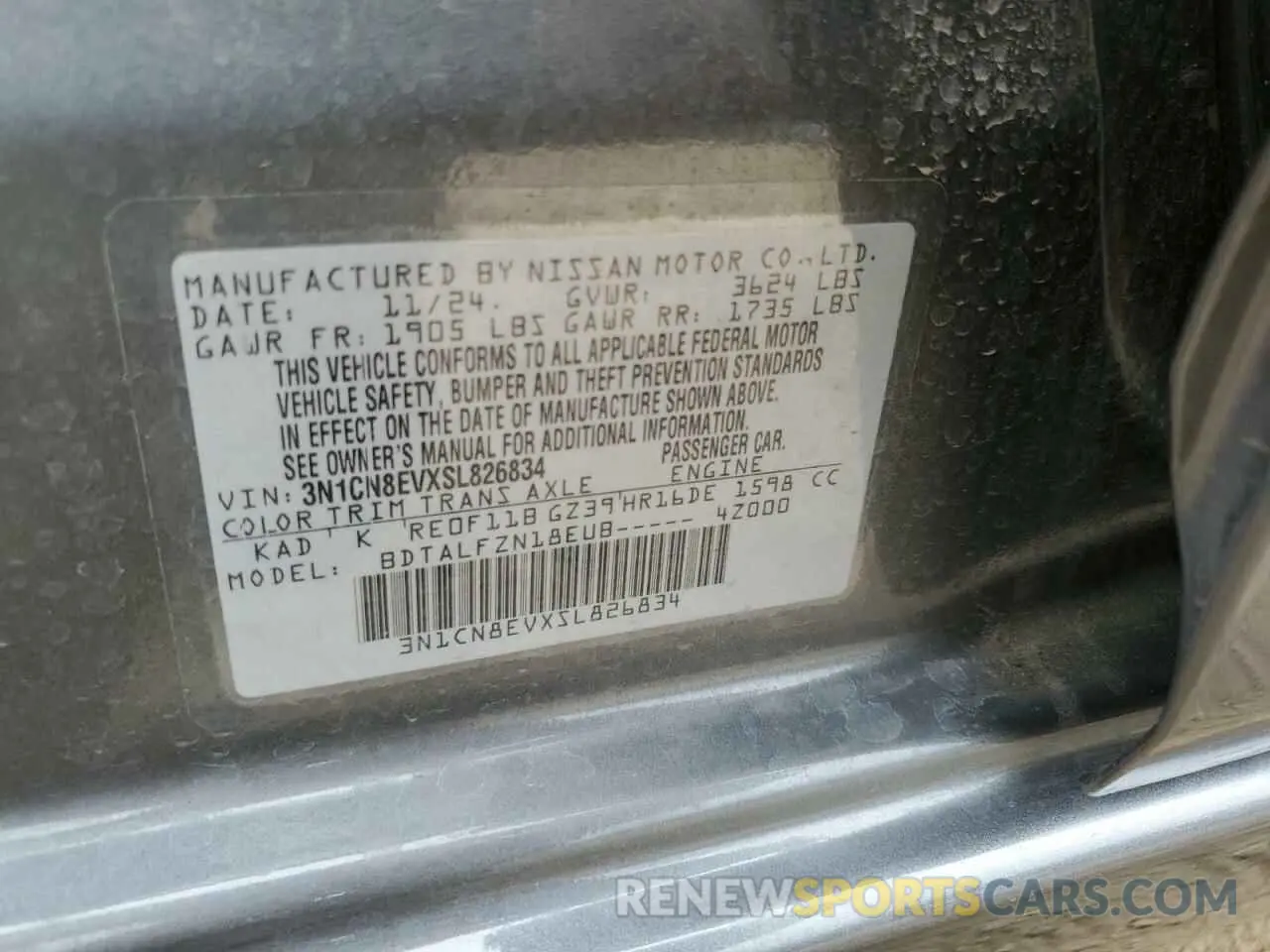 12 Photograph of a damaged car 3N1CN8EVXSL826834 NISSAN VERSA 2025