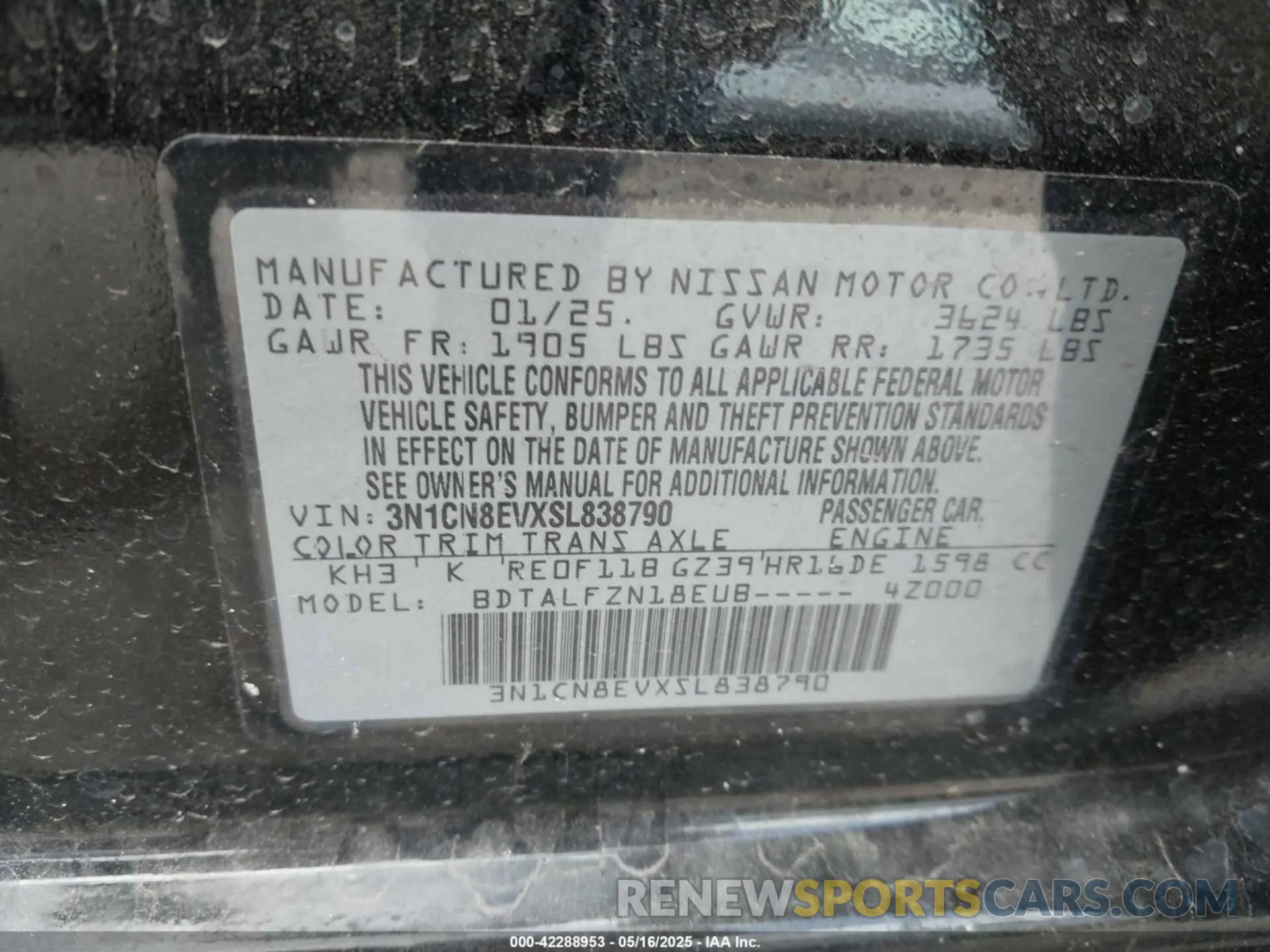 9 Photograph of a damaged car 3N1CN8EVXSL838790 NISSAN VERSA 2025