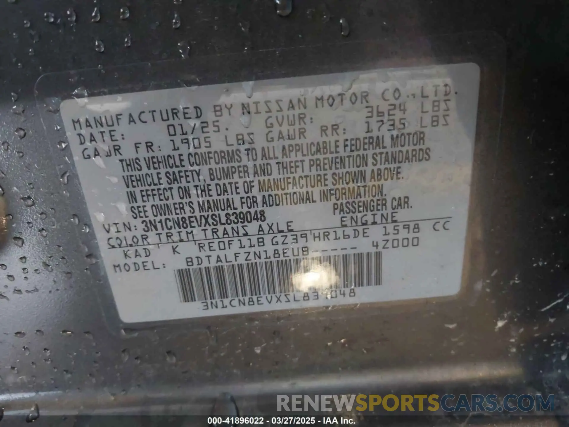 9 Photograph of a damaged car 3N1CN8EVXSL839048 NISSAN VERSA 2025