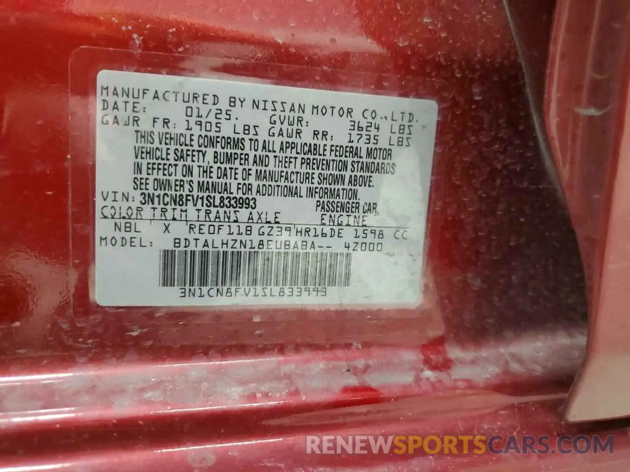 12 Photograph of a damaged car 3N1CN8FV1SL833993 NISSAN VERSA 2025