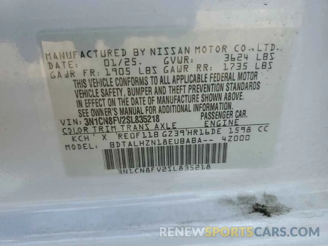 12 Photograph of a damaged car 3N1CN8FV2SL835218 NISSAN VERSA 2025