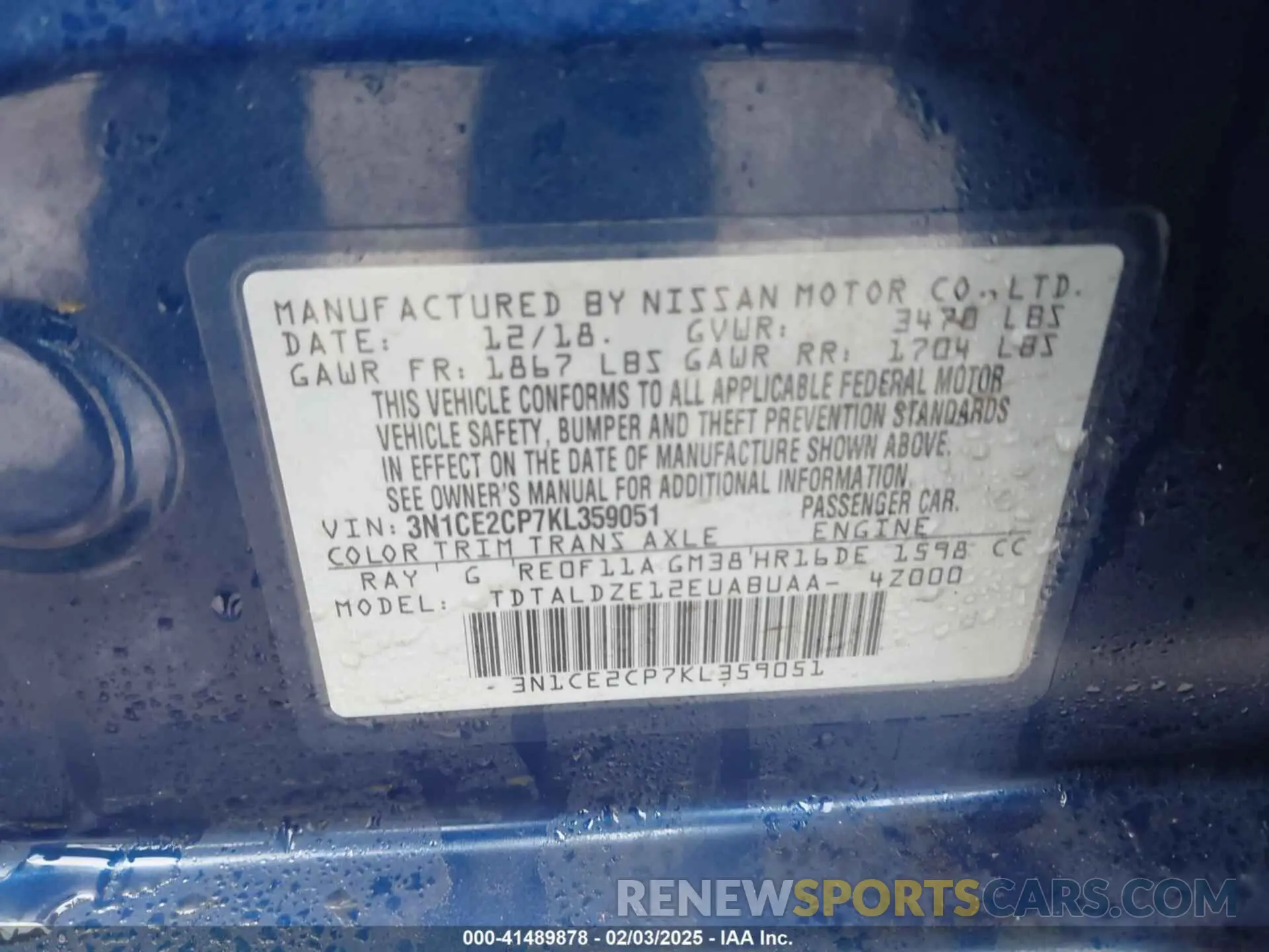 9 Photograph of a damaged car 3N1CE2CP7KL359051 NISSAN VERSA NOTE 2019