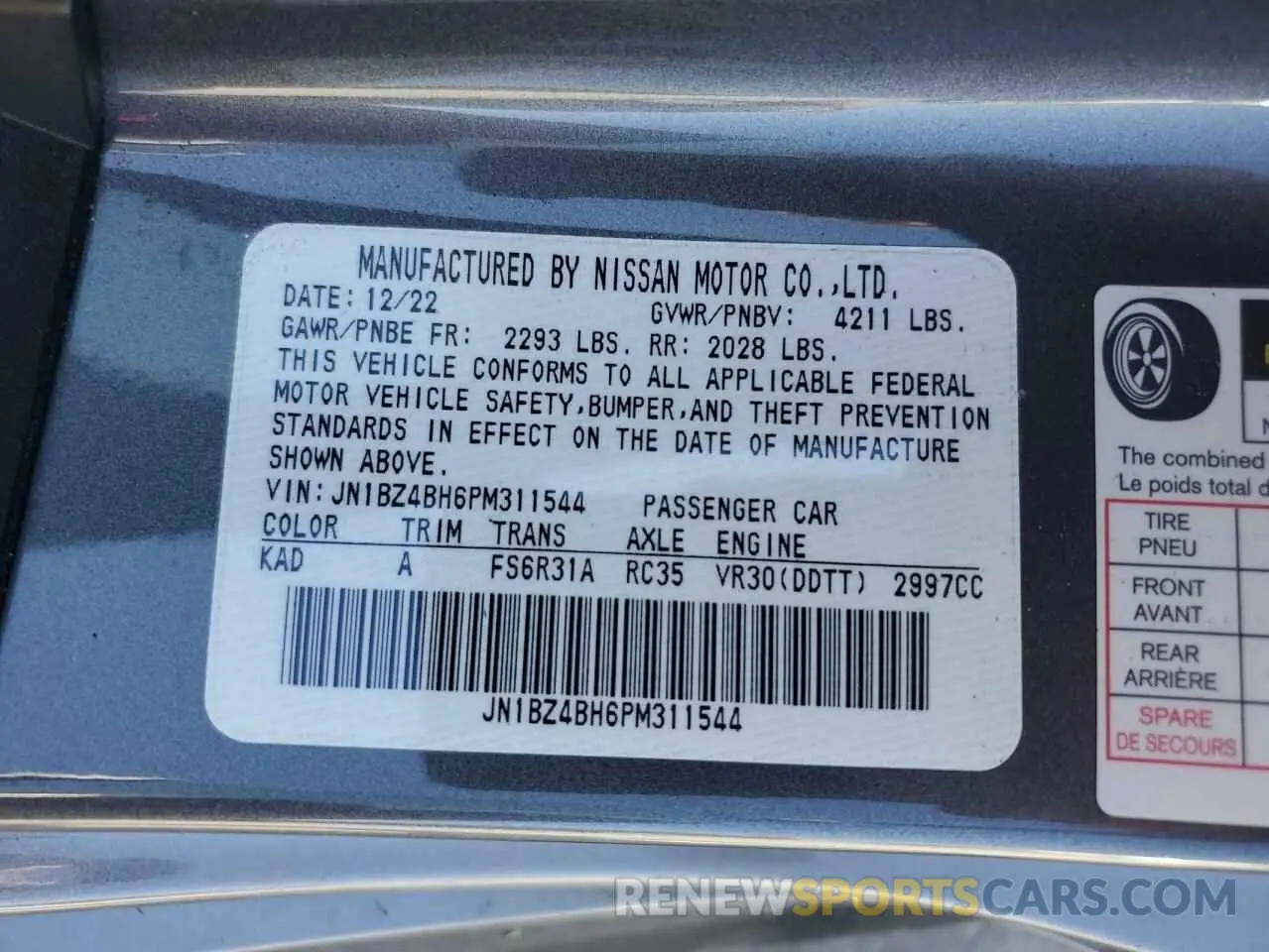 13 Photograph of a damaged car JN1BZ4BH6PM311544 NISSAN Z PERFORMA 2023