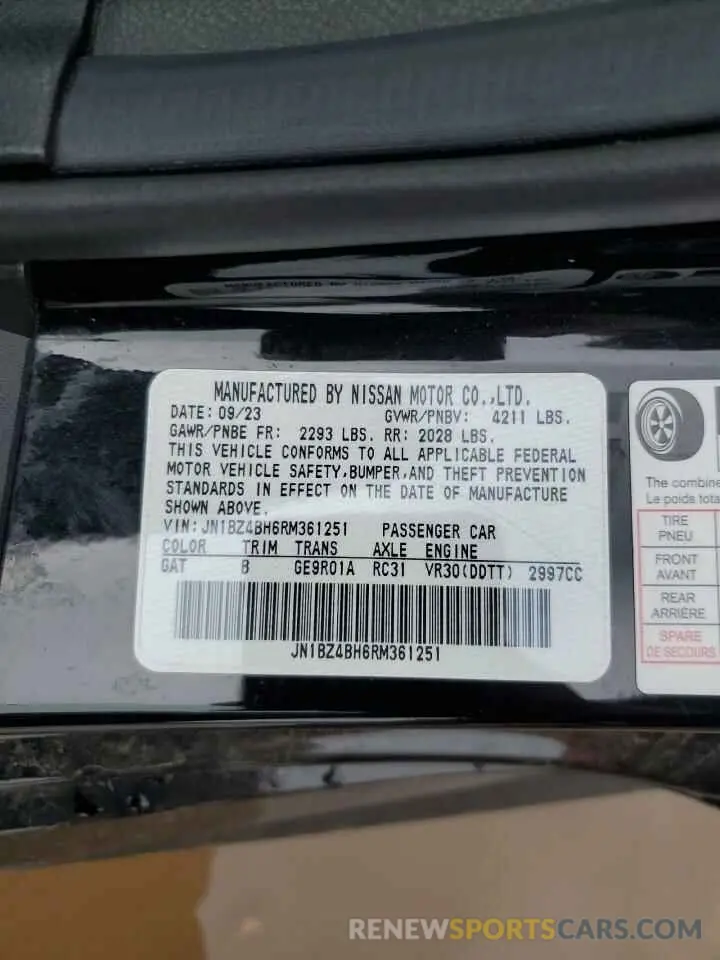 13 Photograph of a damaged car JN1BZ4BH6RM361251 NISSAN Z PERFORMA 2024