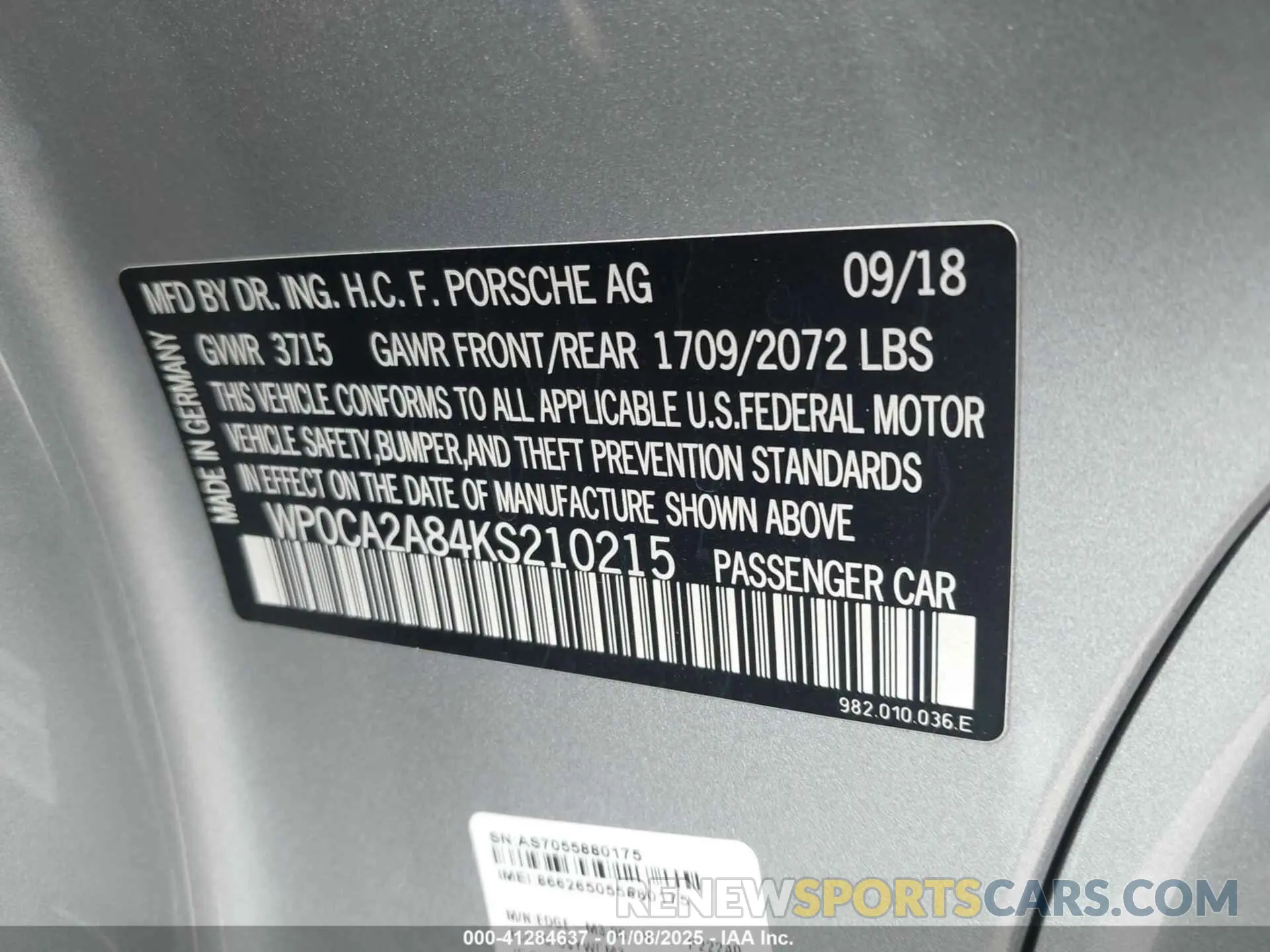 9 Photograph of a damaged car WP0CA2A84KS210215 PORSCHE 718 BOXSTER 2019