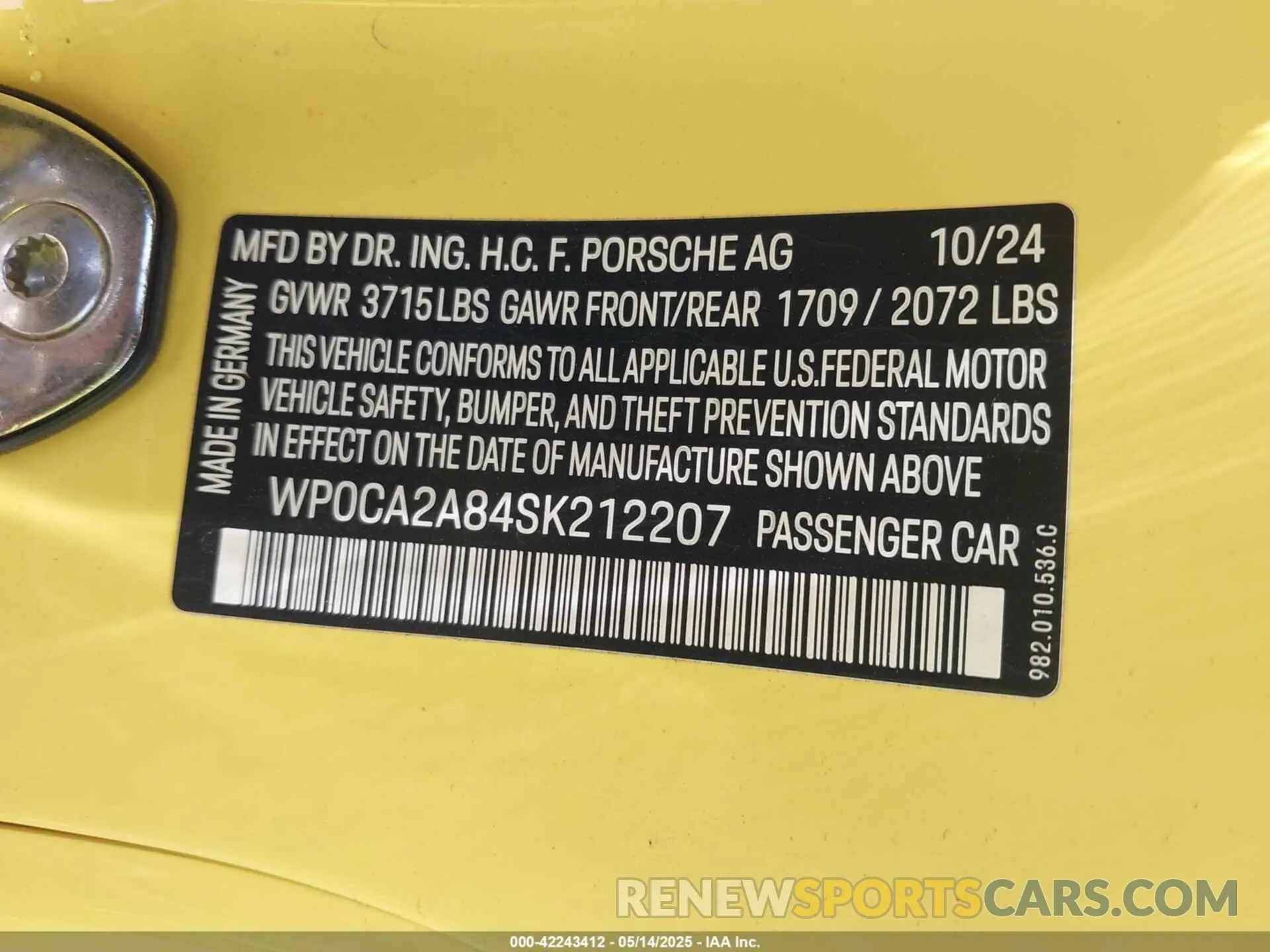 9 Photograph of a damaged car WP0CA2A84SK212207 PORSCHE 718 BOXSTER 2025