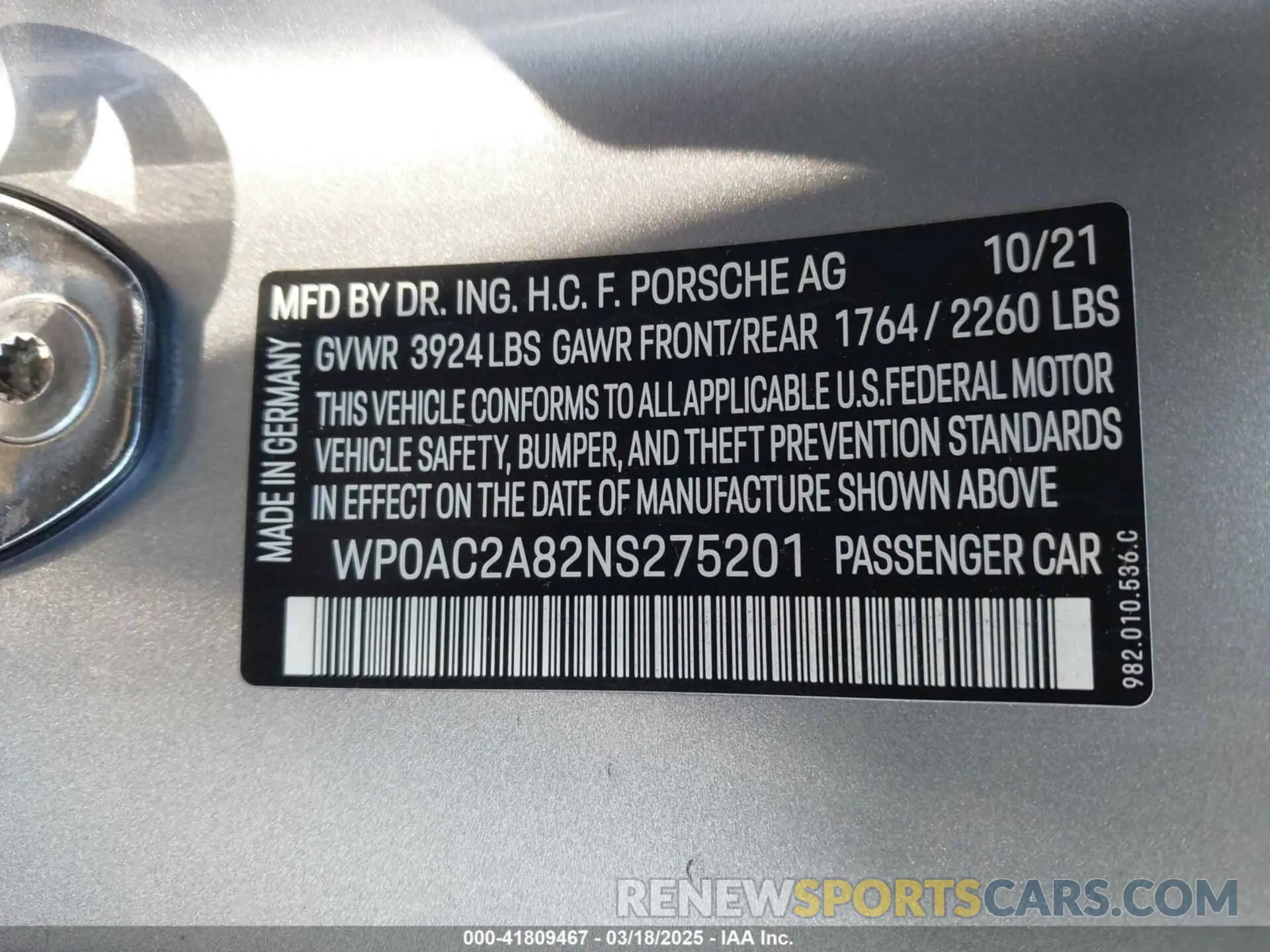 9 Photograph of a damaged car WP0AC2A82NS275201 PORSCHE 718 CAYMAN 2022