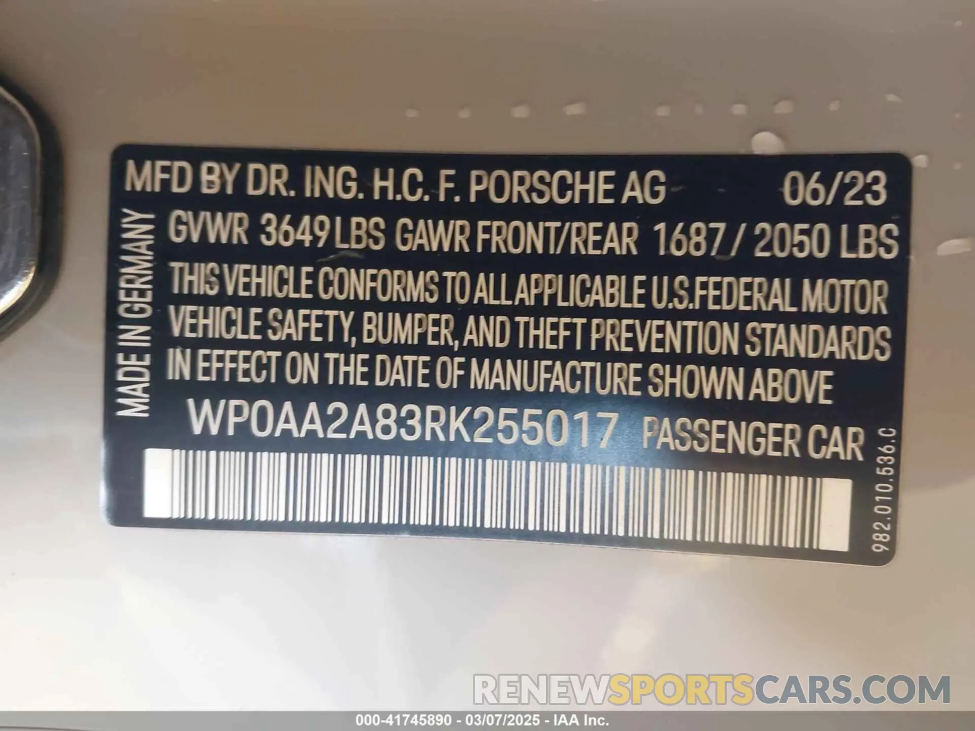 9 Photograph of a damaged car WP0AA2A83RK255017 PORSCHE 718 CAYMAN 2024